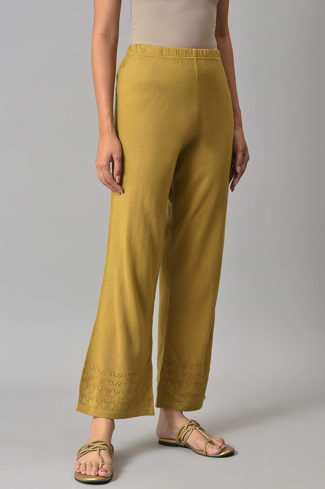 Elleven Women's Gold Geometric Straight Fit Palazzo With Elasticated Waist - Image 4