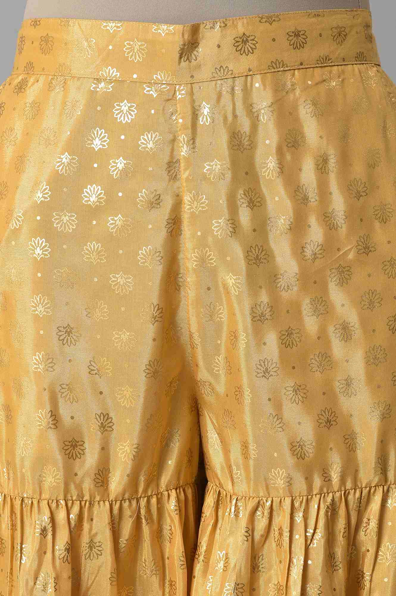 Elleven Women's Gold Floral Printed Flared Silk Palazzo With Elasticated Waist - Image 6
