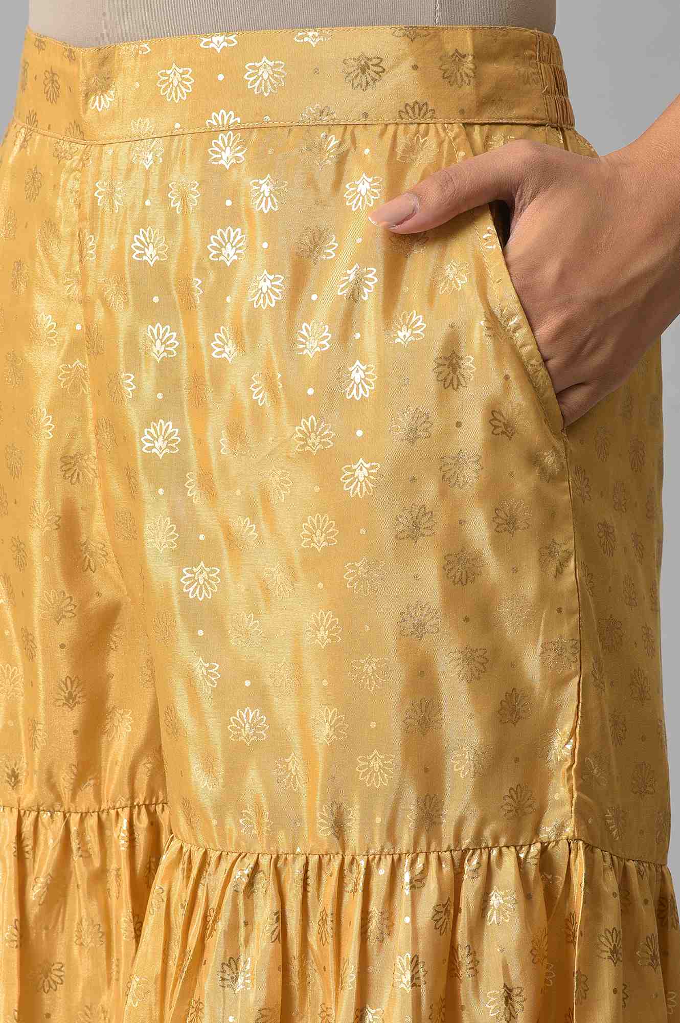 Elleven Women's Gold Floral Printed Flared Silk Palazzo With Elasticated Waist - Image 7