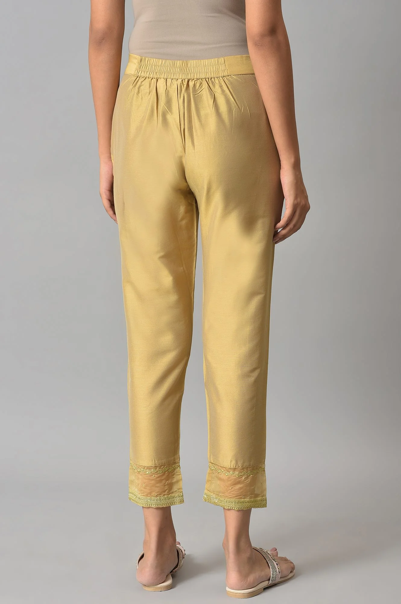Gold Embroidered Light Festive Slim Pants - Image 2