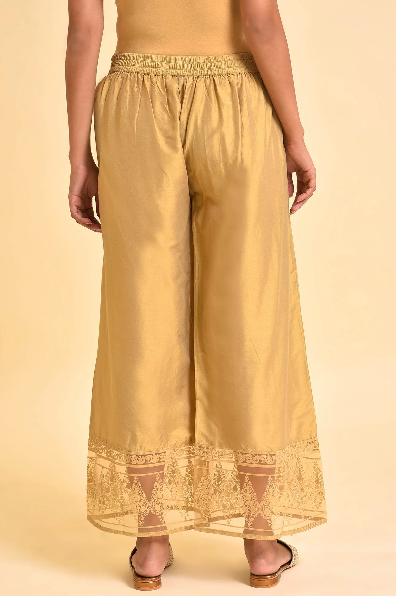 Gold Floral Printed Parallel Pants - Image 2