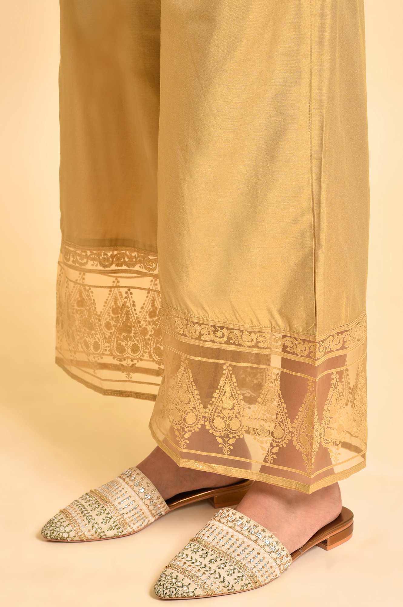 Gold Floral Printed Parallel Pants - Image 8