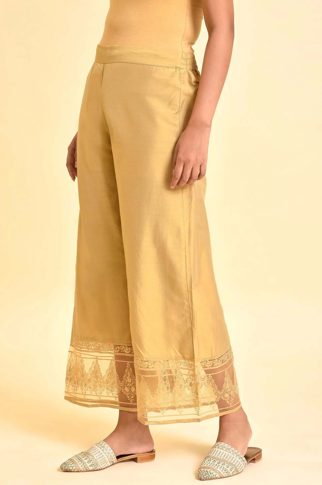 Gold Floral Printed Parallel Pants - Image 3