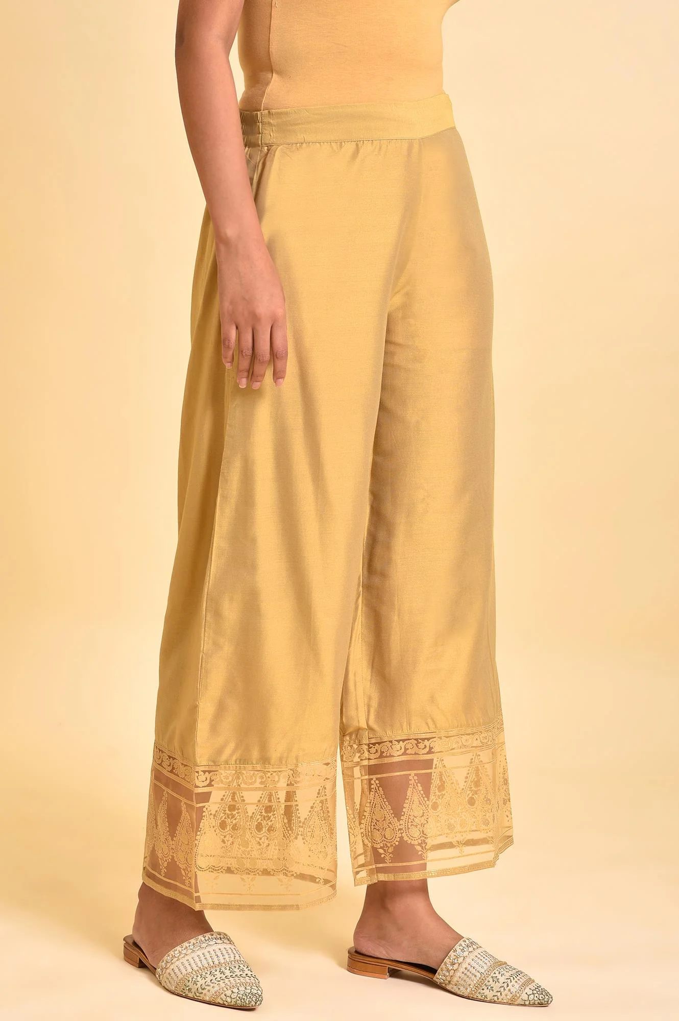 Gold Floral Printed Parallel Pants - Image 4
