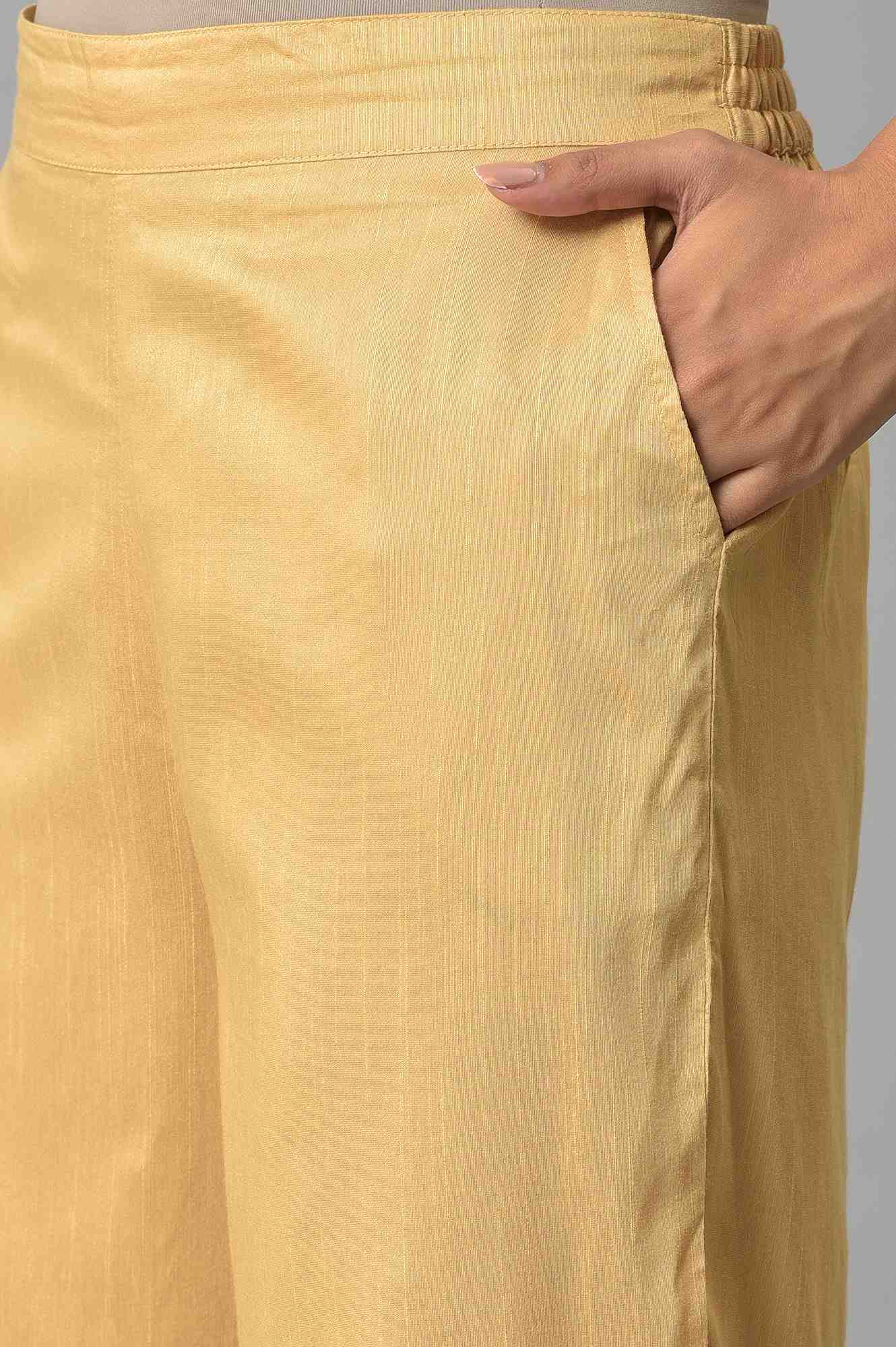Elleven Women's Gold Solid Straight Fit Culottes With Elasticated Waistband - Image 7