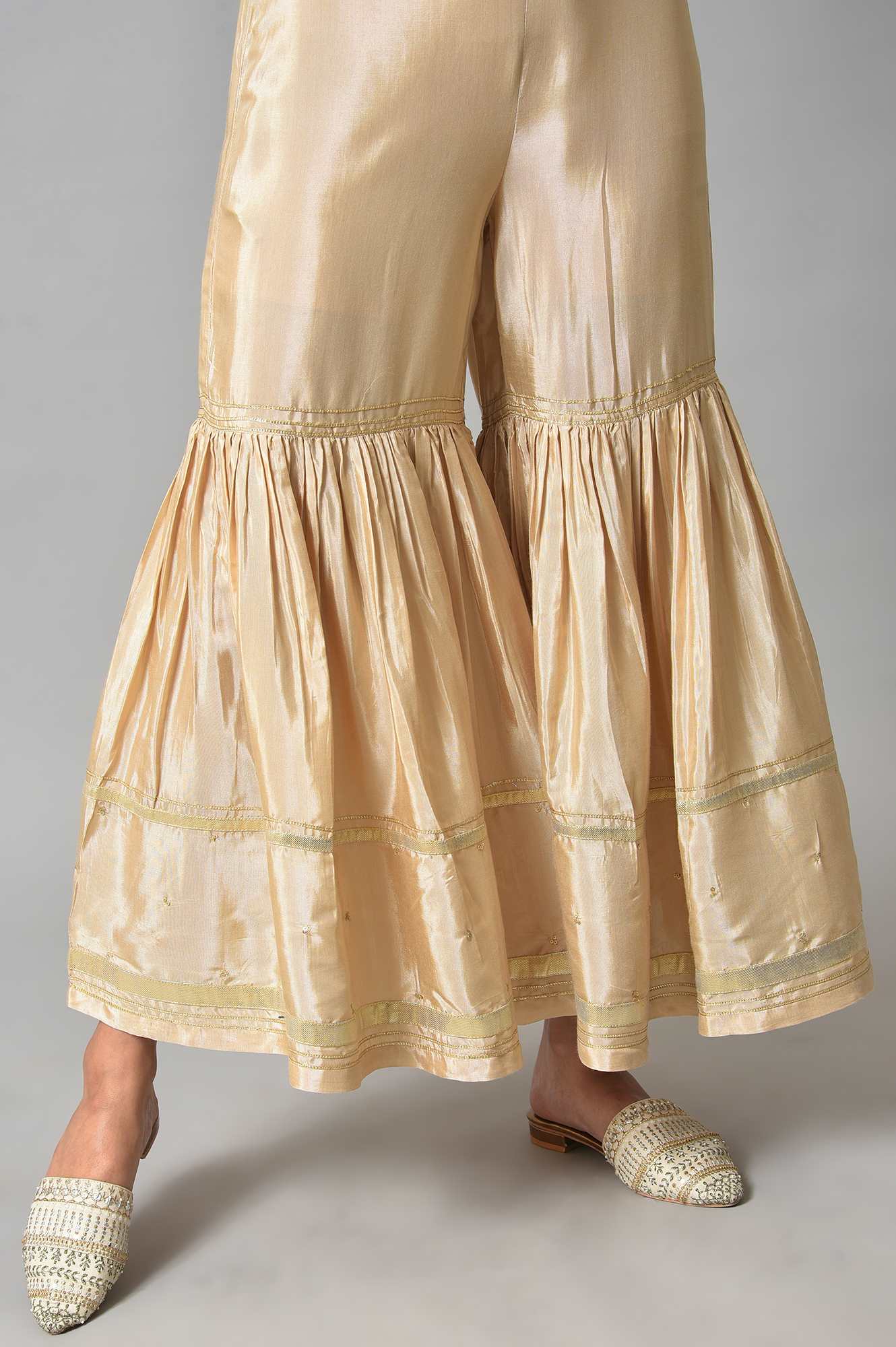 Gold Embellished Shantung Festive Sharara - Image 8