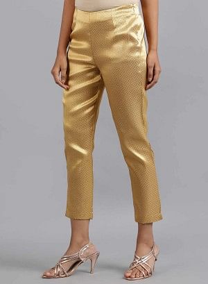 Gold Jacquard Slim Pants - Image 2