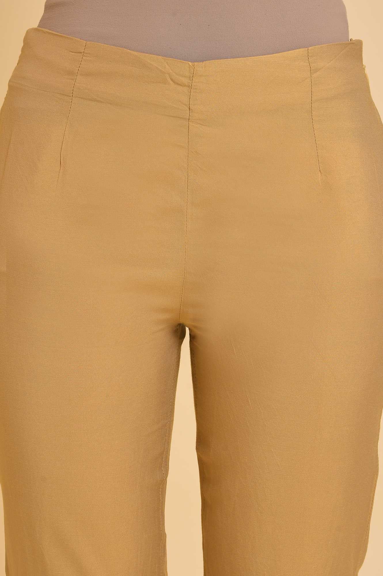 Gold Solid Light Festive Plus Size Slim Pants - Image 6
