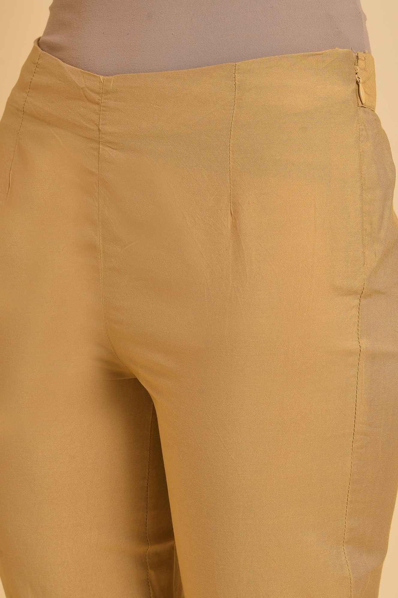 Gold Solid Light Festive Plus Size Slim Pants - Image 7