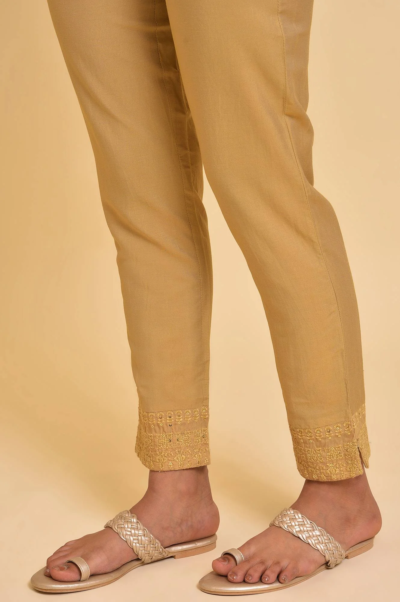 Gold Solid Light Festive Plus Size Slim Pants - Image 8