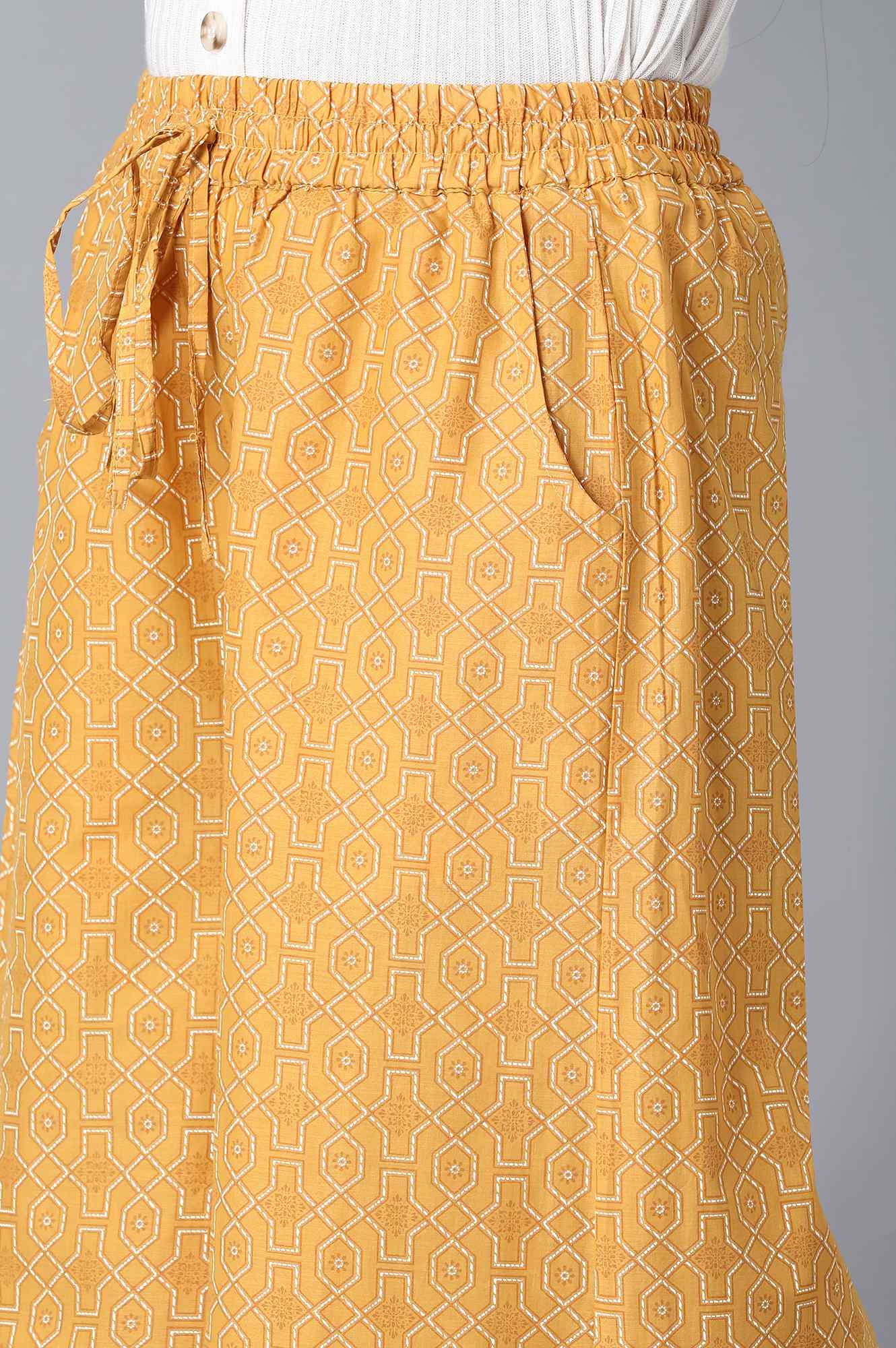 Elleven Women's Mustard Geometric Printed Straight-fit Cotton Palazzo with Drawstring - Image 6
