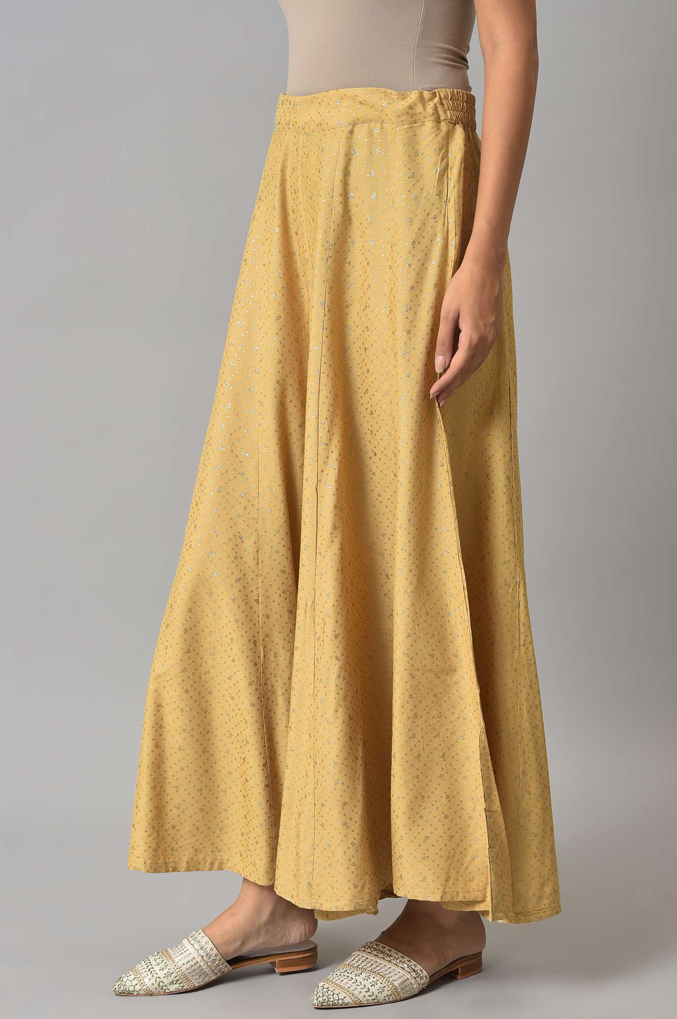 Golden Glitter Rayon Culottes In Polka Dots - Image 3