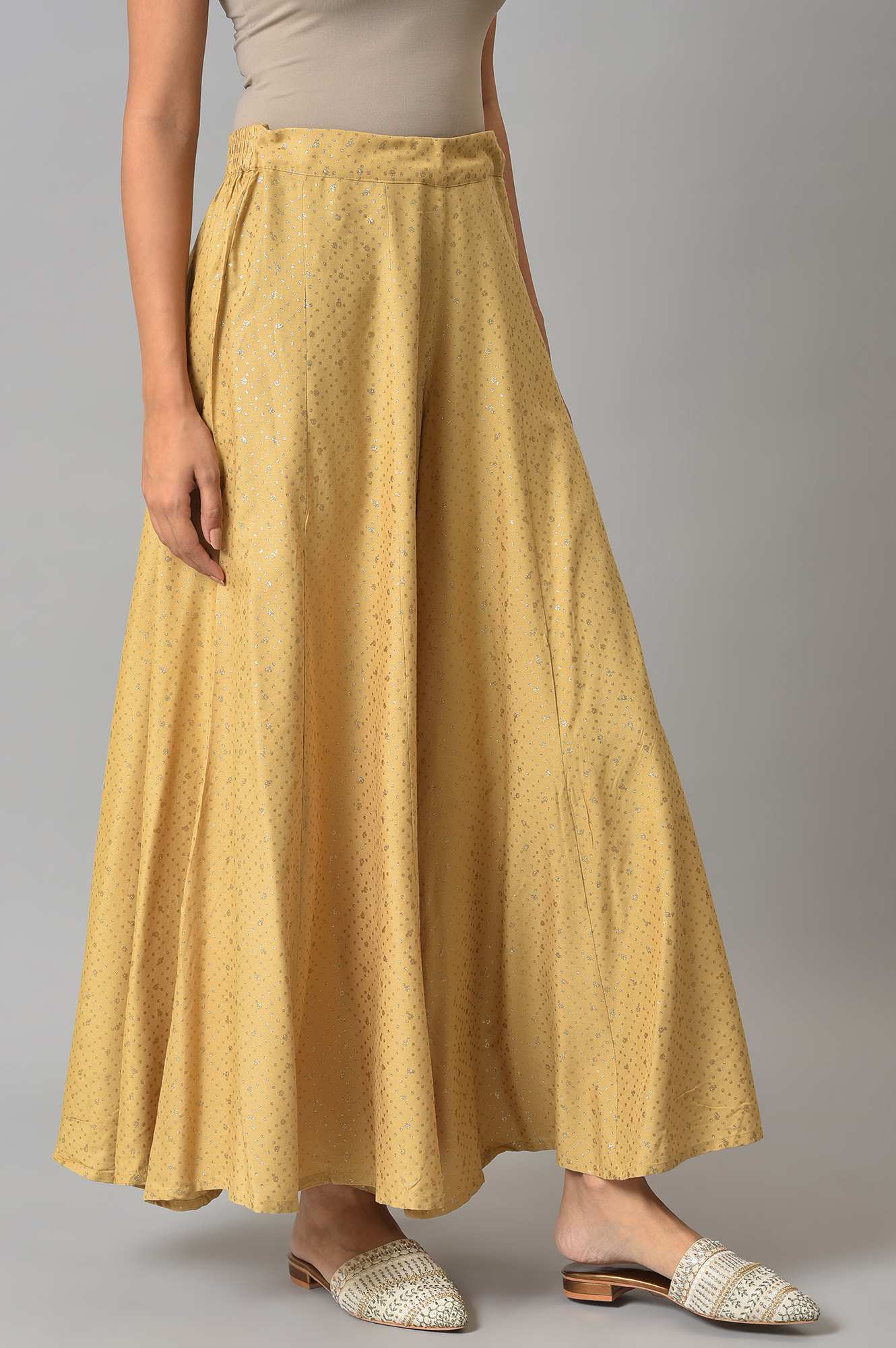 Golden Glitter Rayon Culottes In Polka Dots - Image 4