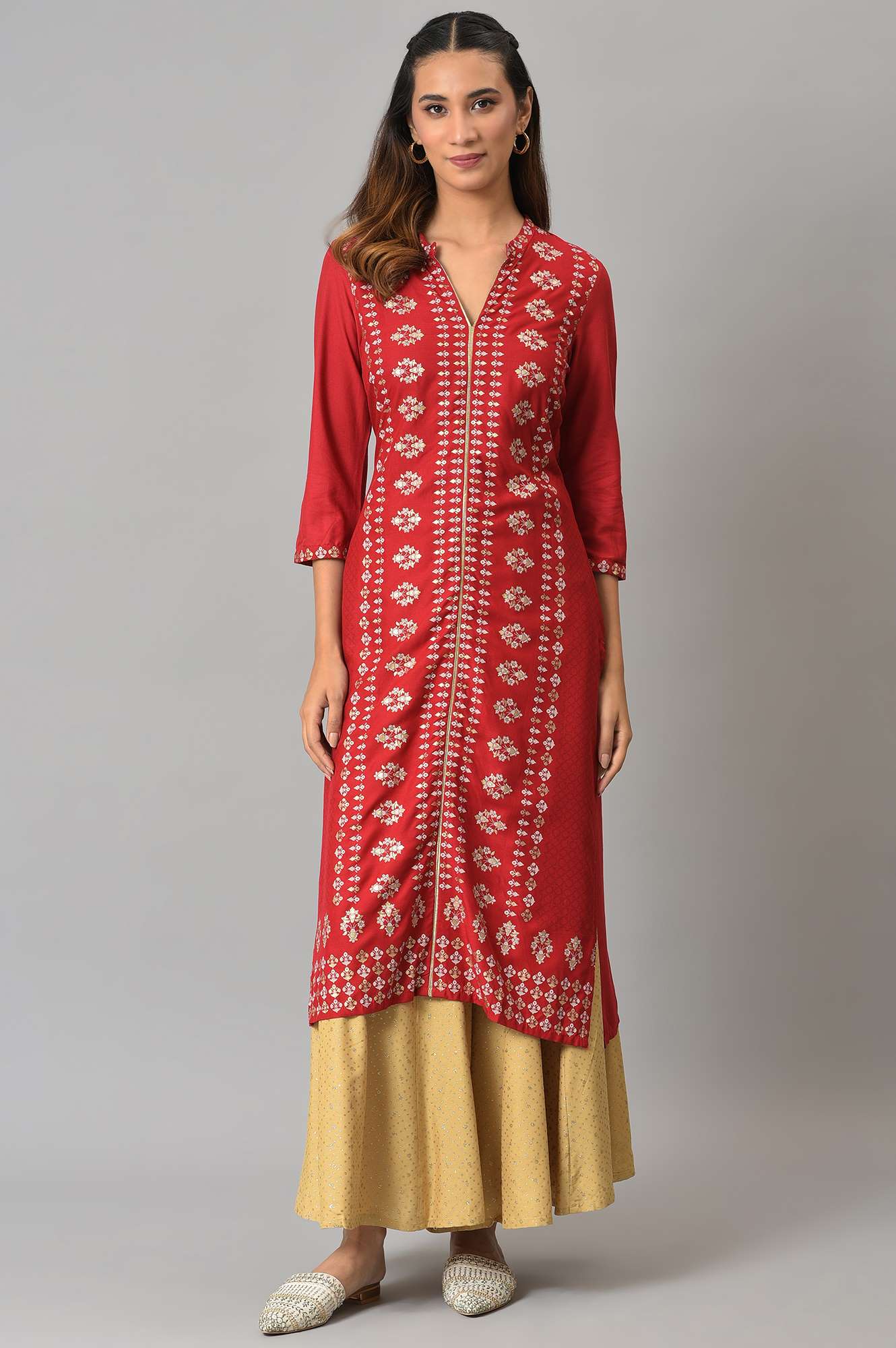 Golden Glitter Rayon Culottes In Polka Dots - Image 5