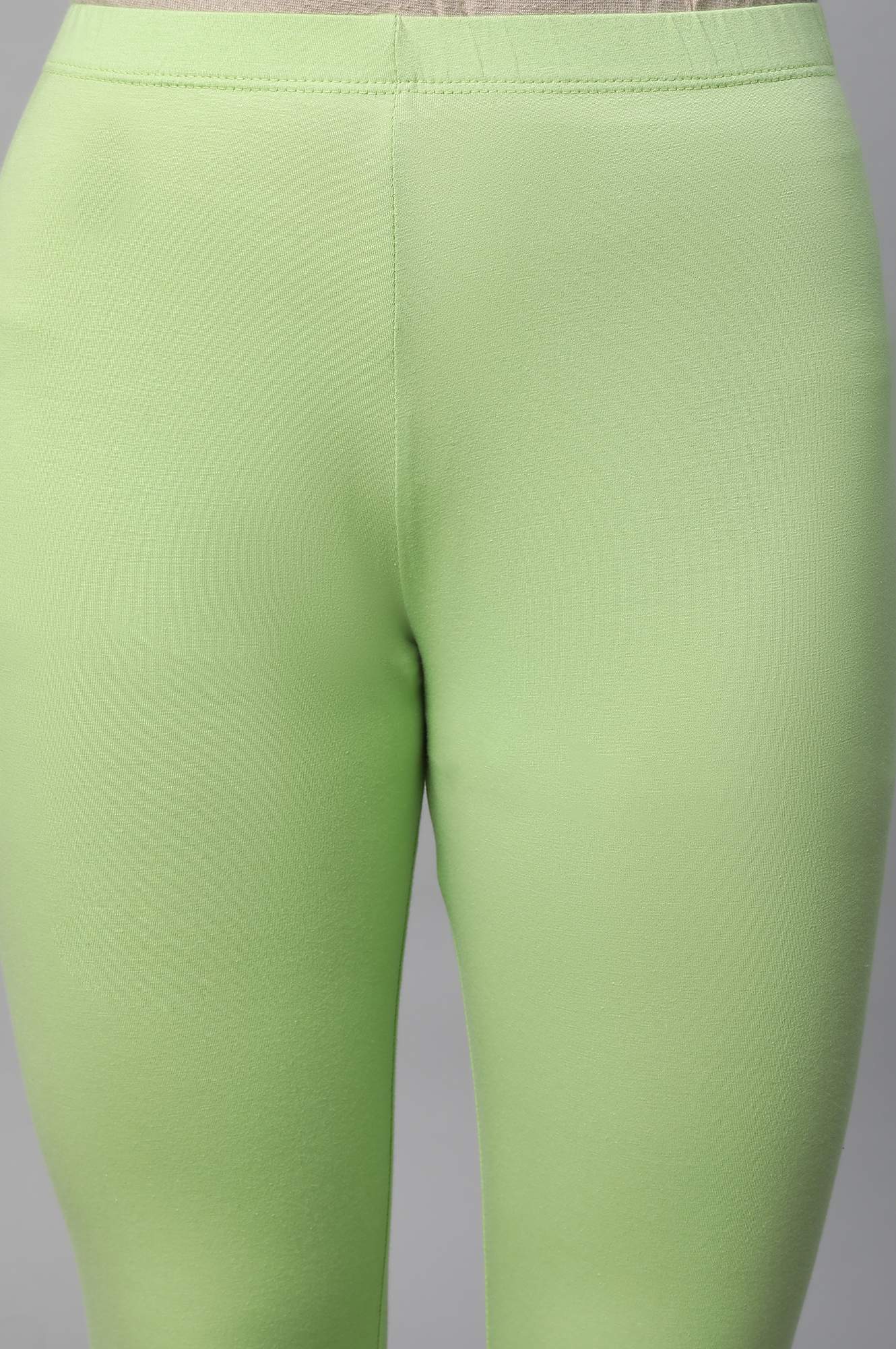 Elleven Women's Light Green Solid Skinny Fit Cotton Tights With Elasticated Waist - Image 6