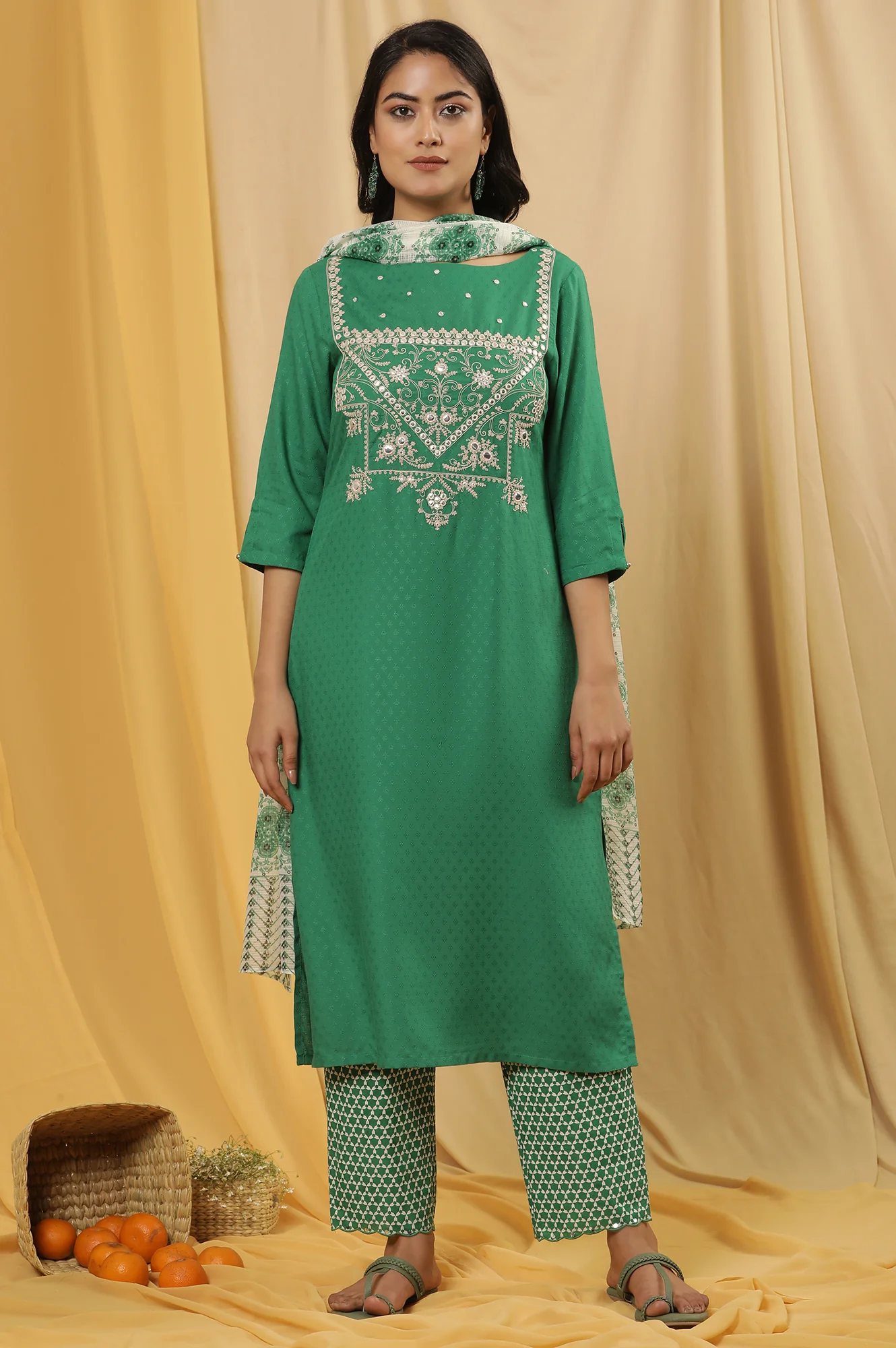 Green Dori Embroidered Straight Kurta - Image 6