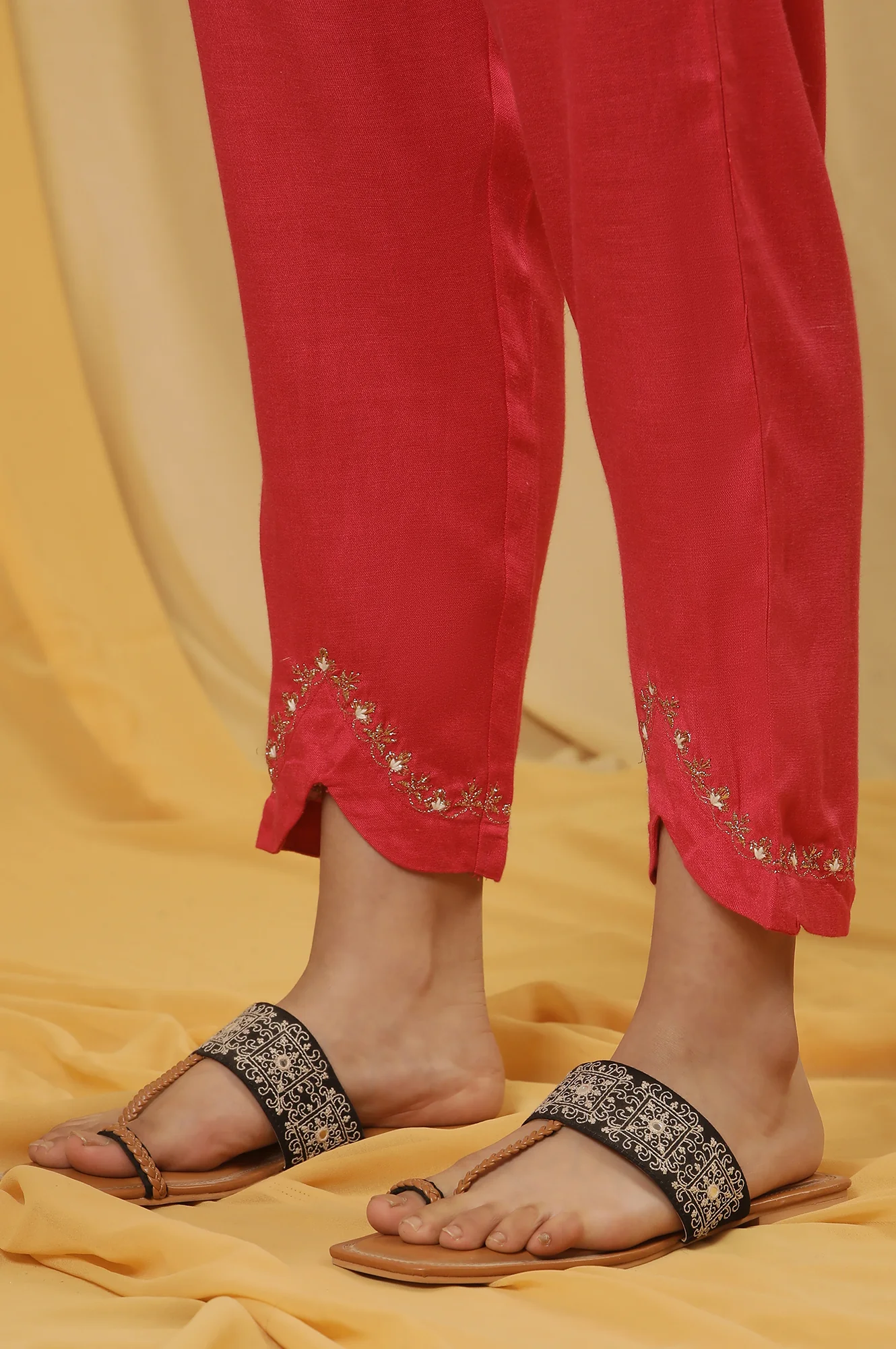Green Embroidered A-Line Kurta, Embroidered Slim Pants And Dupatta Set - Image 9
