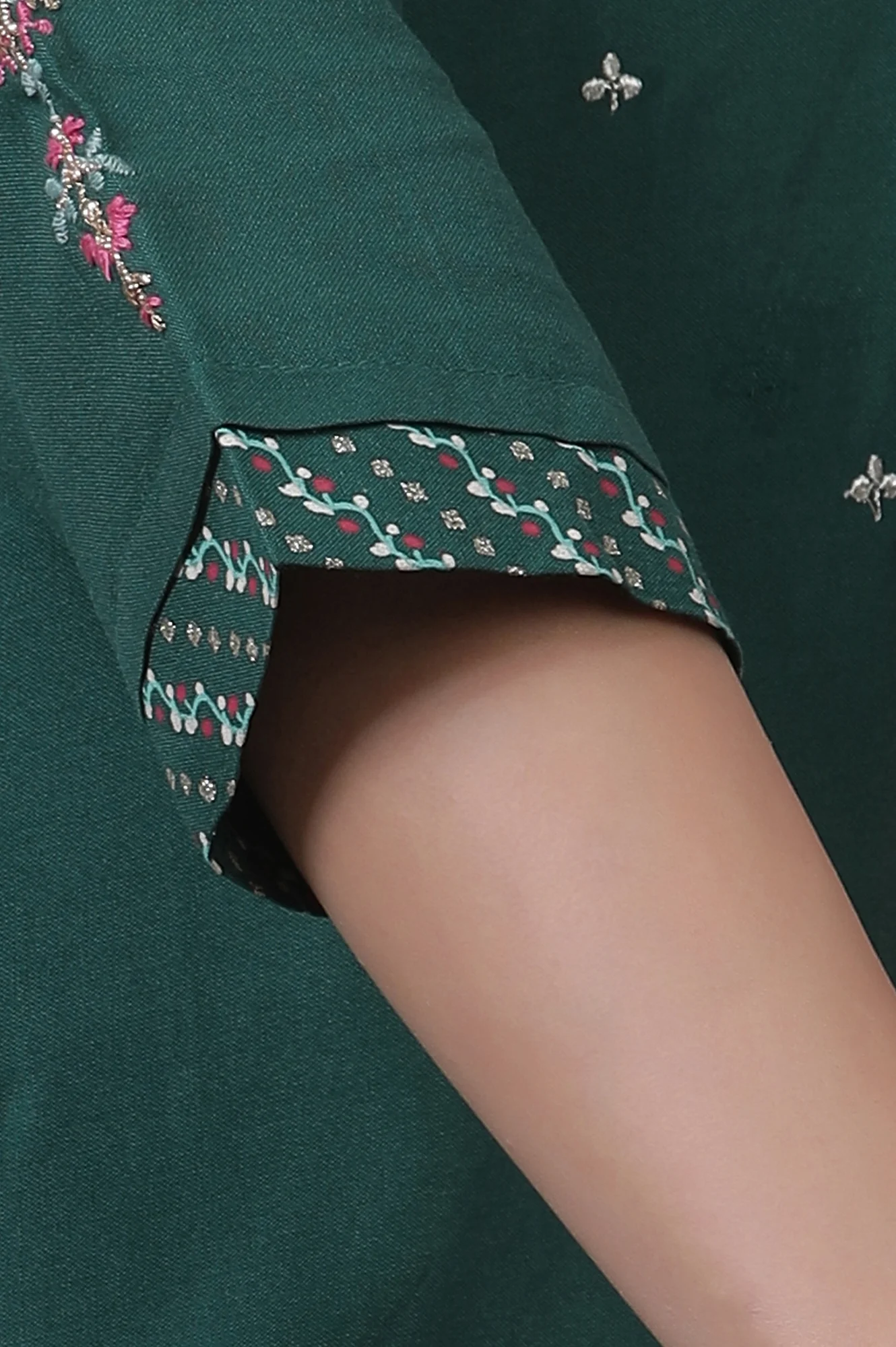 Green Embroidered Kurta, Tights And Dupatta Set - Image 7