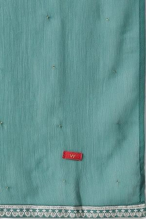 Green Floral Printed Embellished Kurta, Pants With Dupatta Set - Image 10