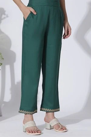 Green Floral Printed Embellished Kurta, Pants With Dupatta Set - Image 9