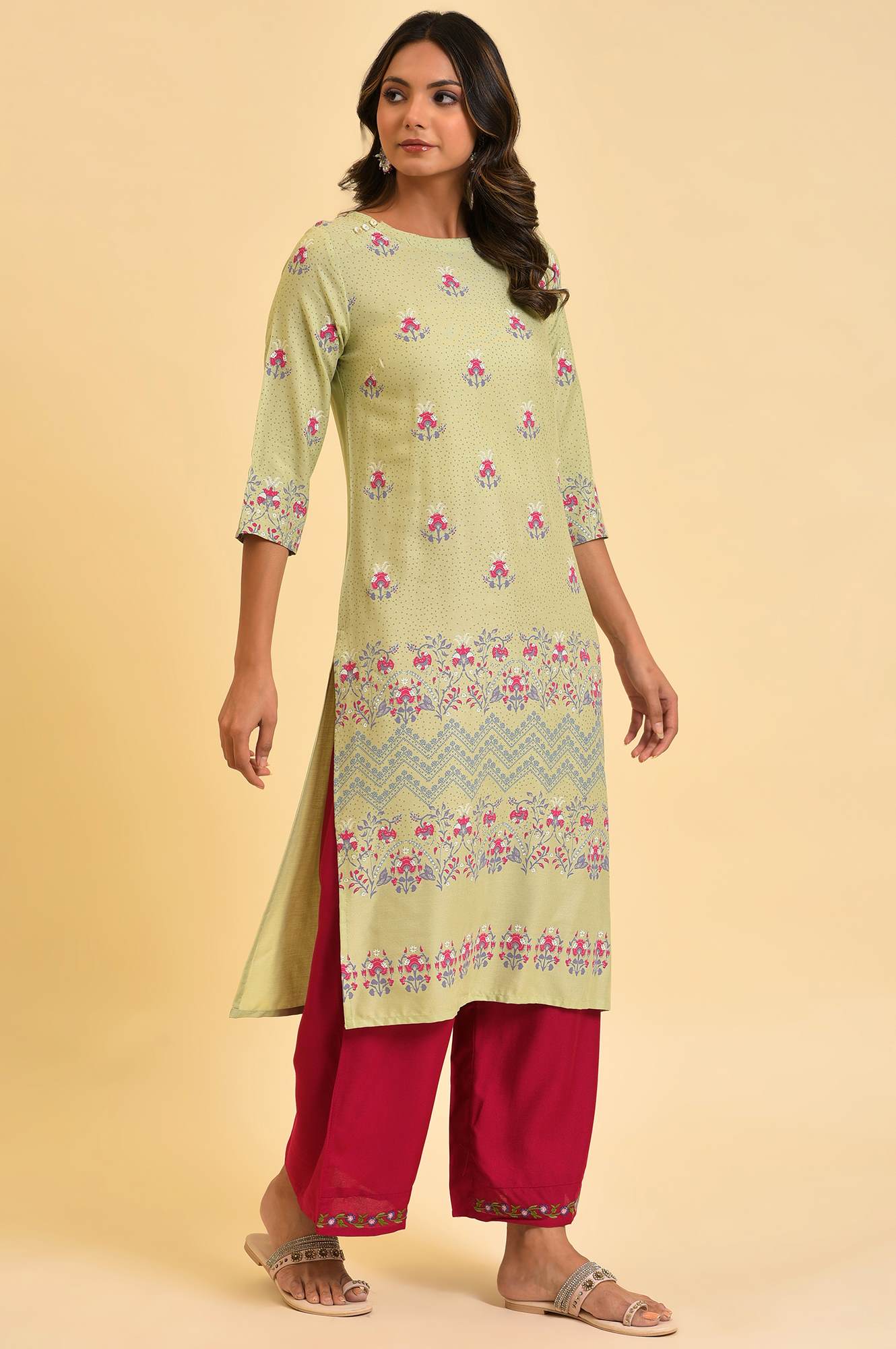 Green Floral Printed kurta - Image 4