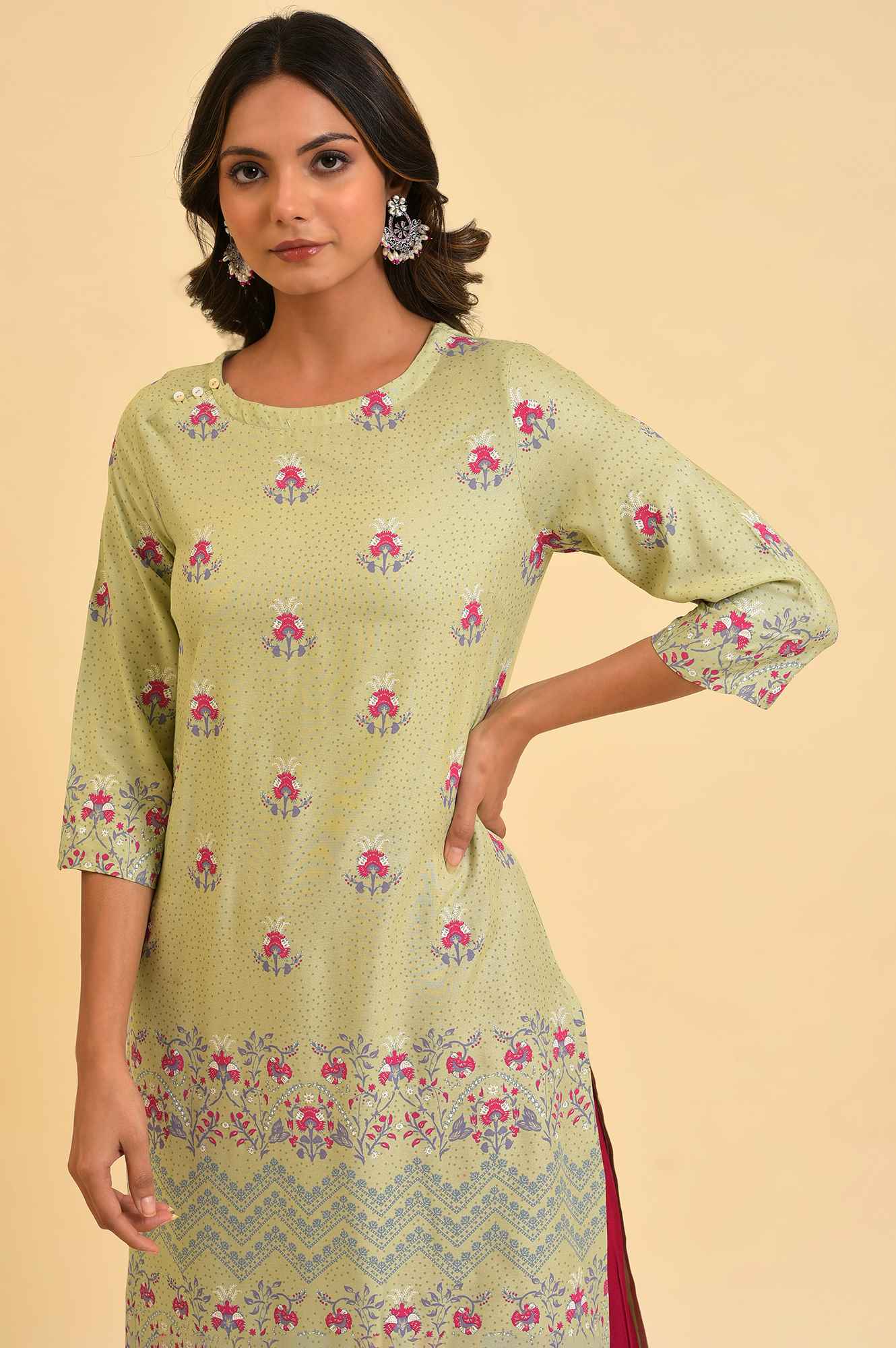 Green Floral Printed kurta - Image 5