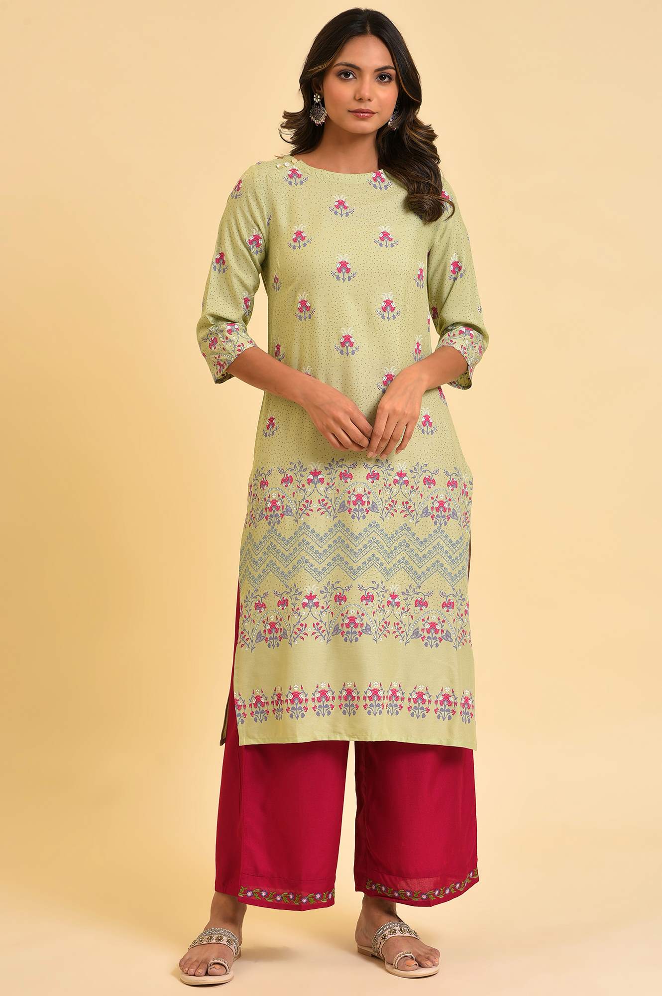 Green Floral Printed kurta - Image 6