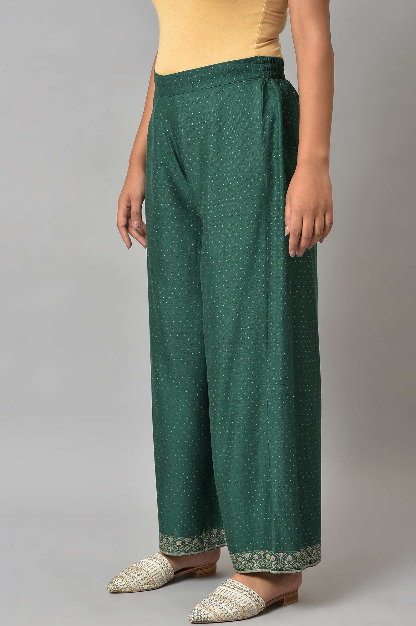 Green Glitter Printed Parallel Pants - Image 3