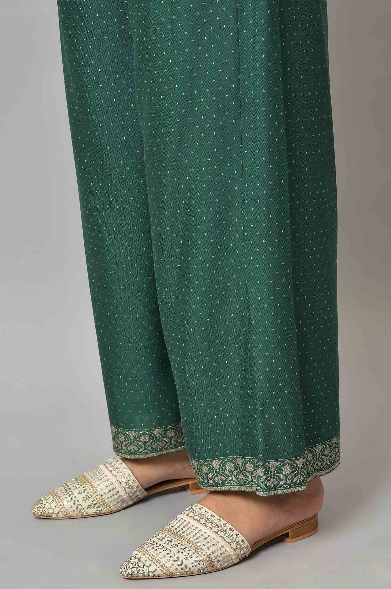 Green Glitter Printed Parallel Pants - Image 8