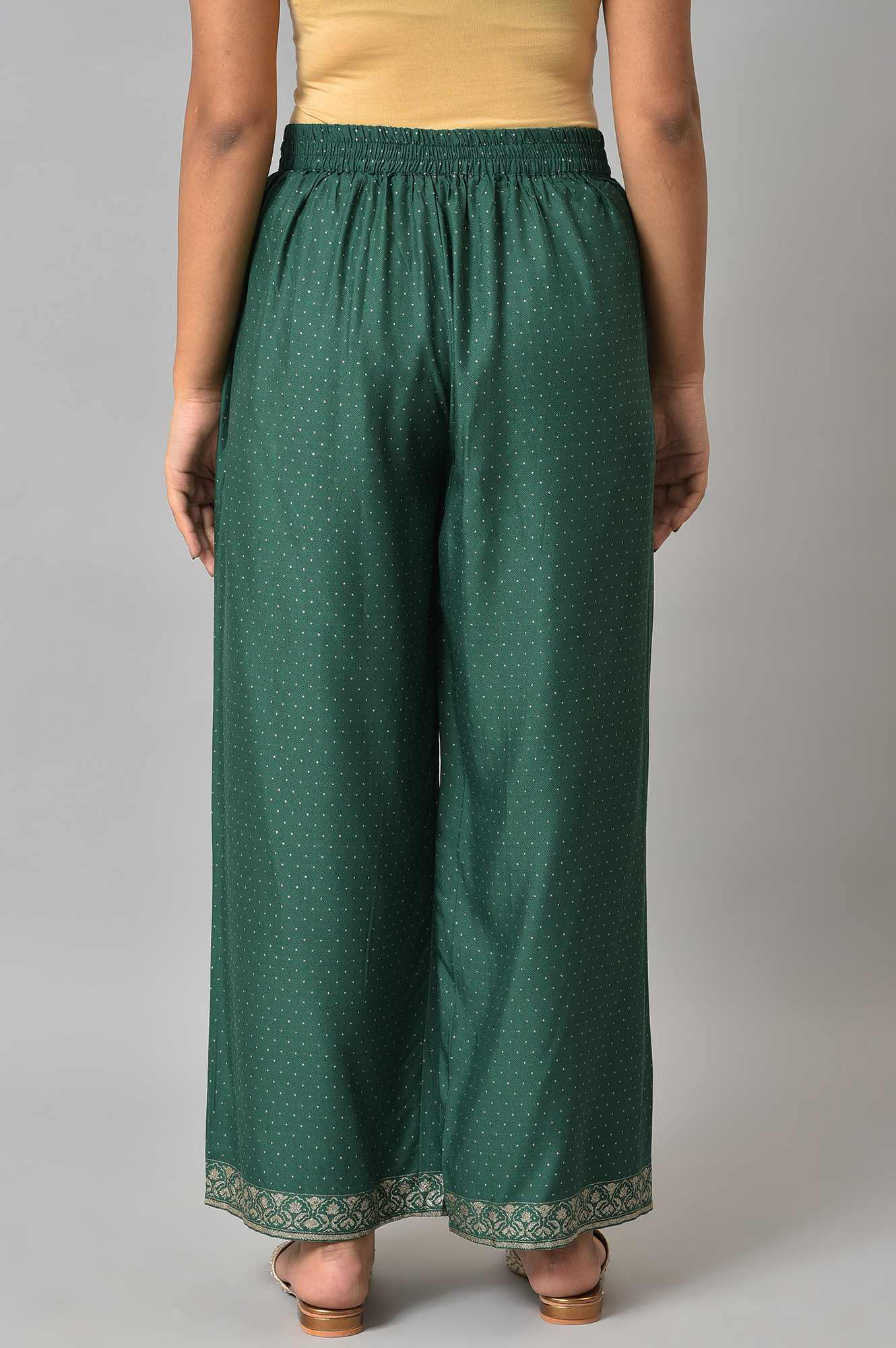 Green Glitter Printed Parallel Pants - Image 2