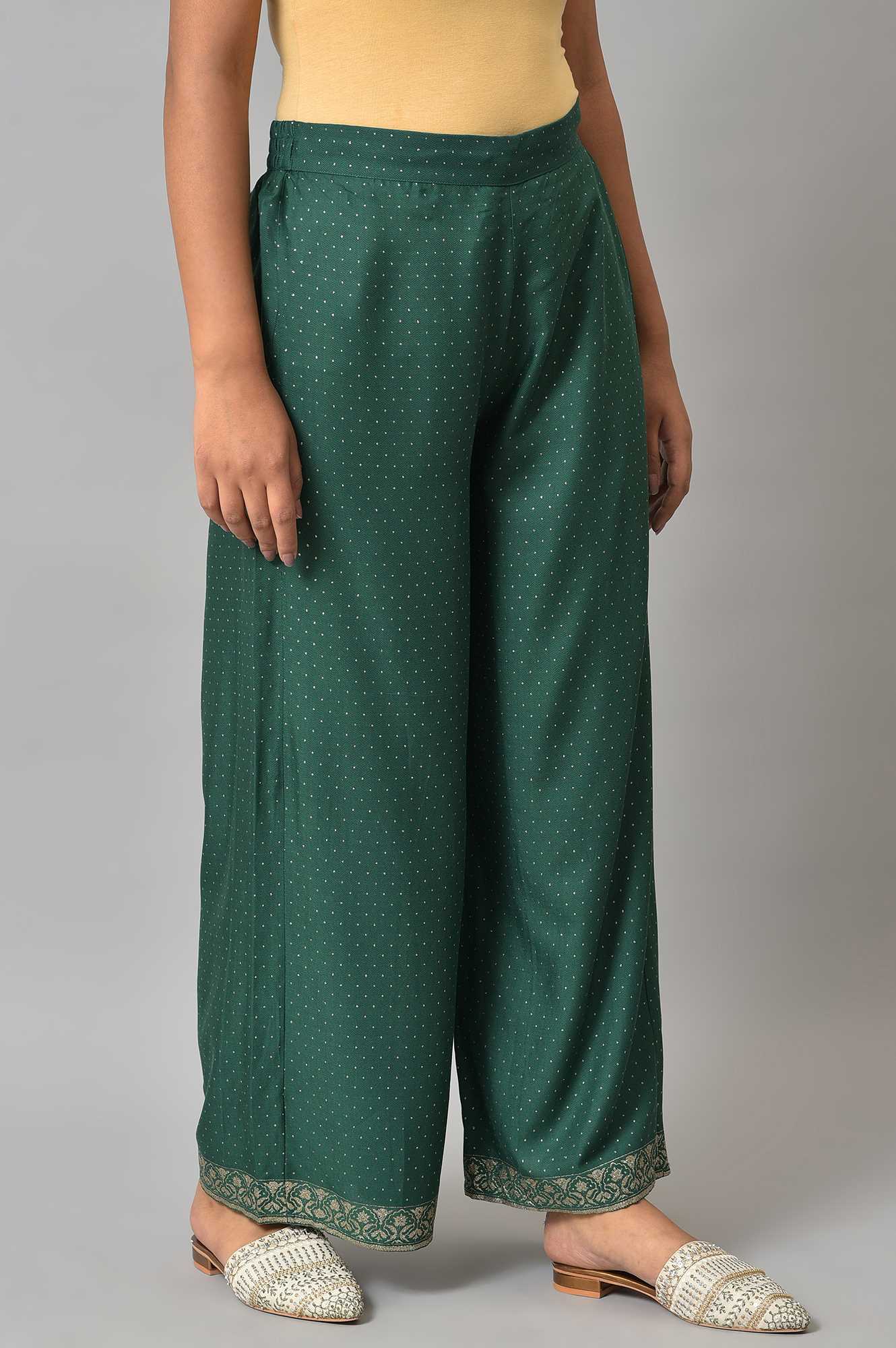 Green Glitter Printed Parallel Pants - Image 4
