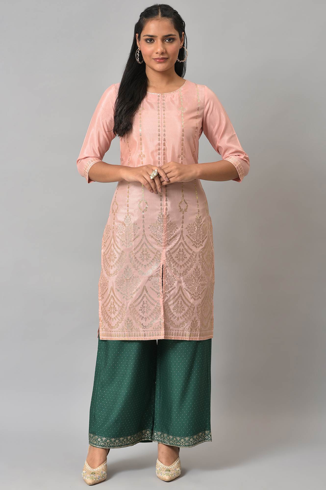 Green Glitter Printed Parallel Pants - Image 5