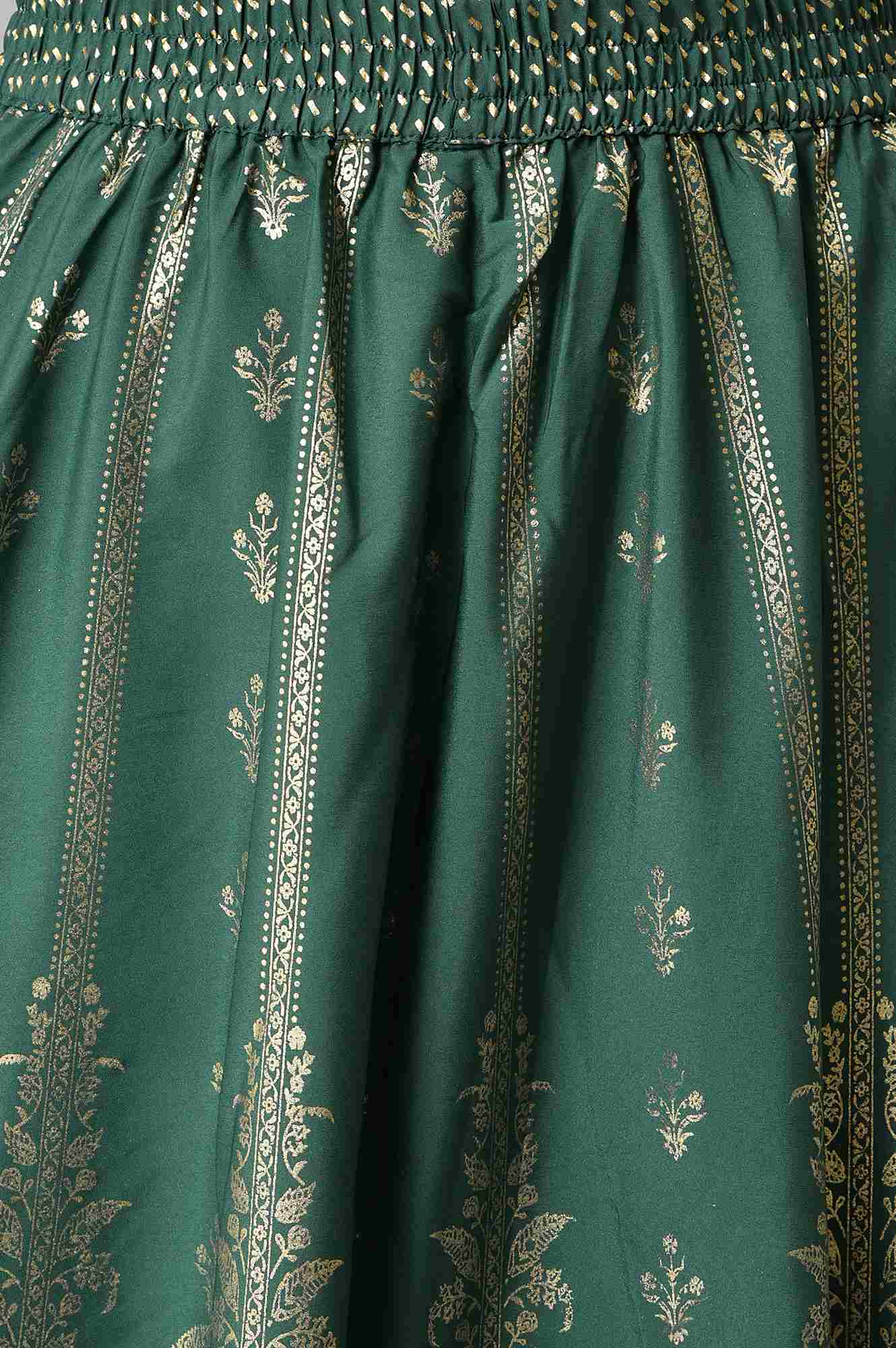 Elleven Women's Green Floral Printed Flared Woven Skirt With Elasticated Waist - Image 6