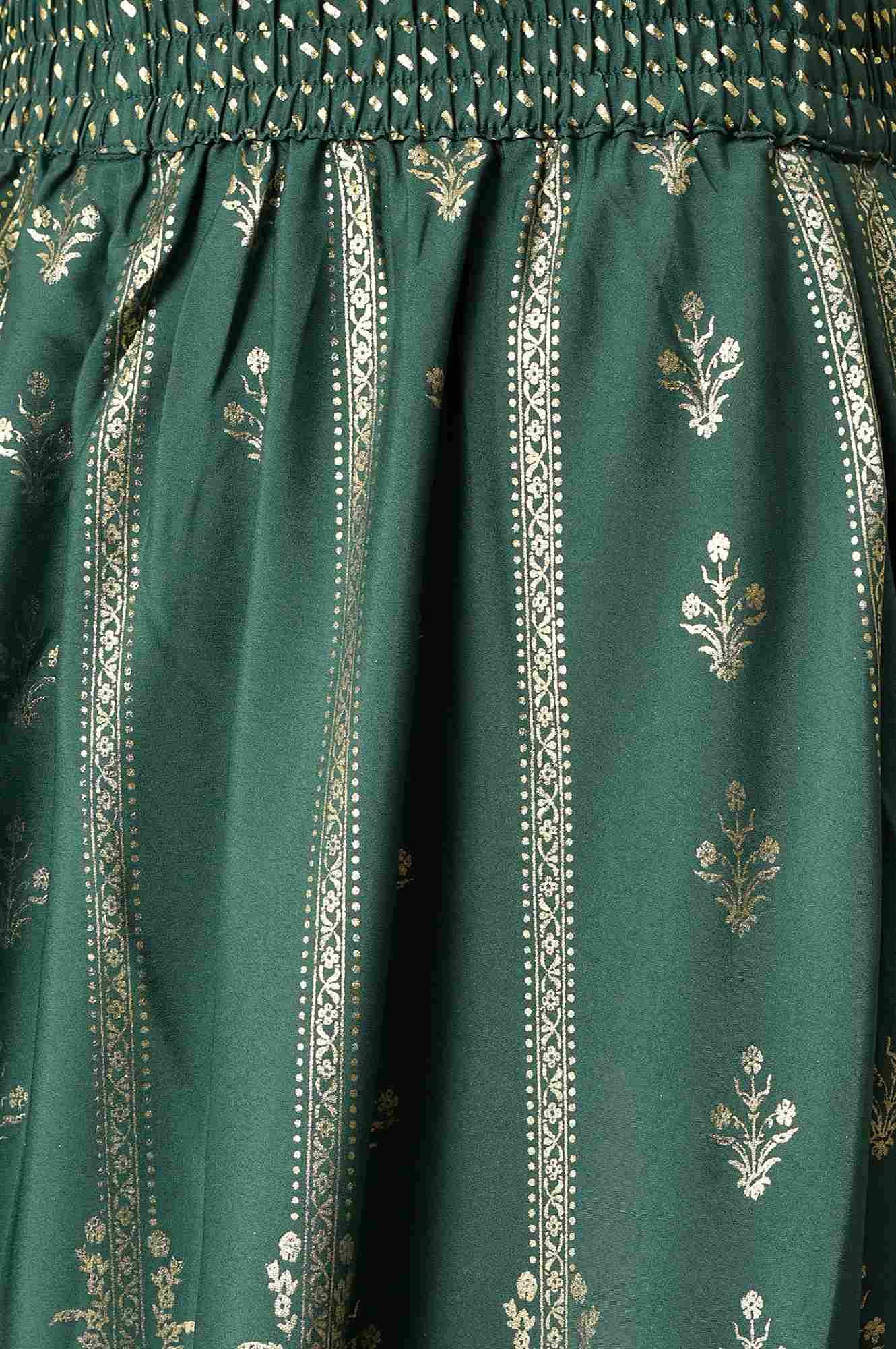Elleven Women's Green Floral Printed Flared Woven Skirt With Elasticated Waist - Image 7