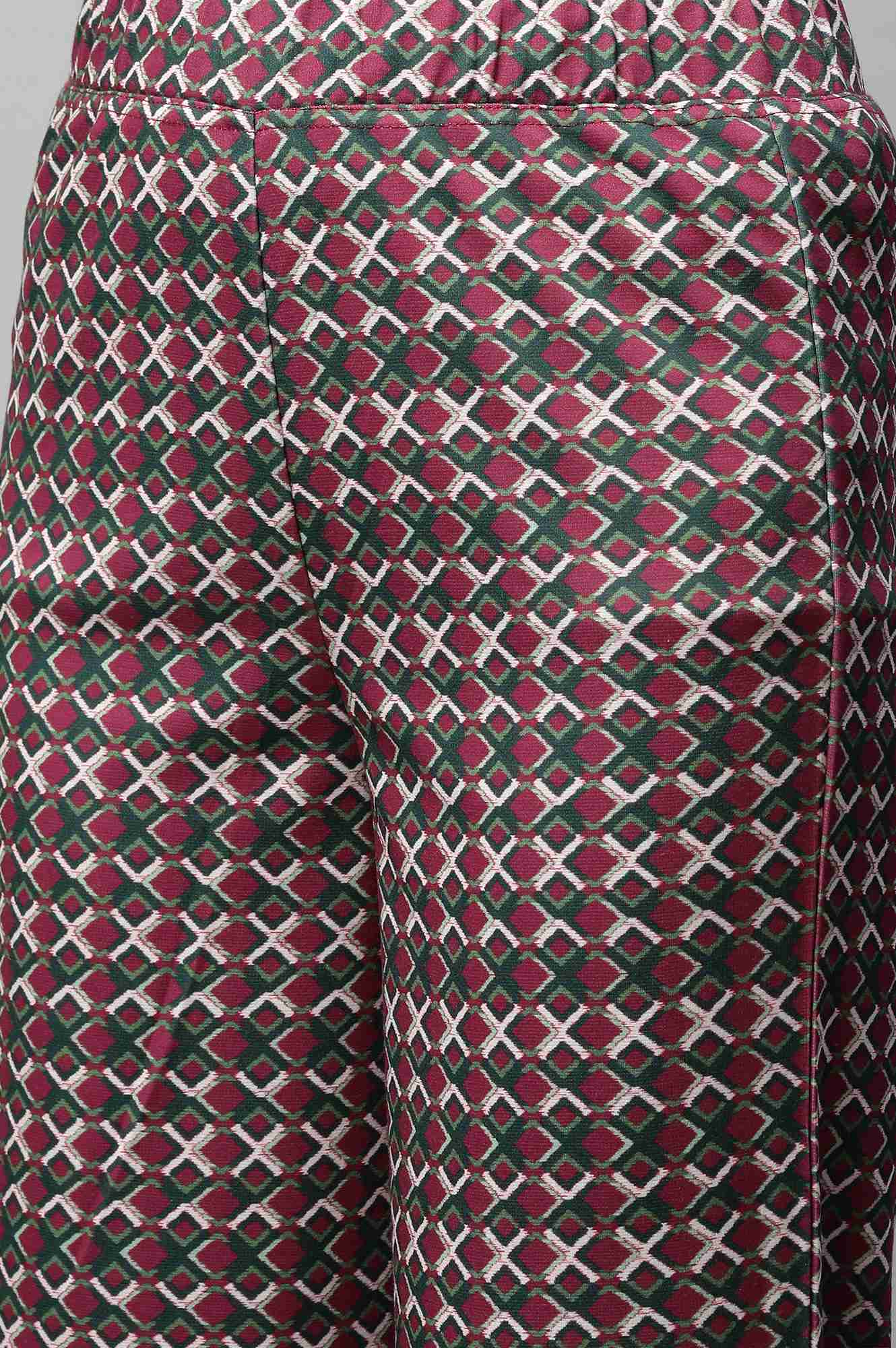 Elleven Women's Maroon Geometric Printed Wide-leg Knit Palazzo with Elasticated Waist - Image 6