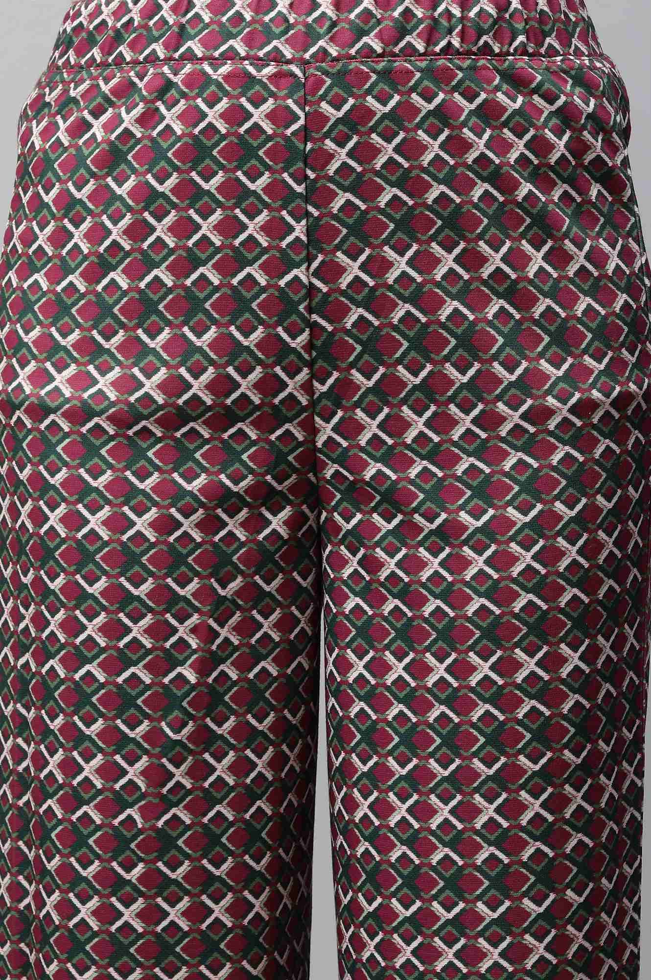 Elleven Women's Maroon Geometric Printed Wide-leg Knit Palazzo with Elasticated Waist - Image 7