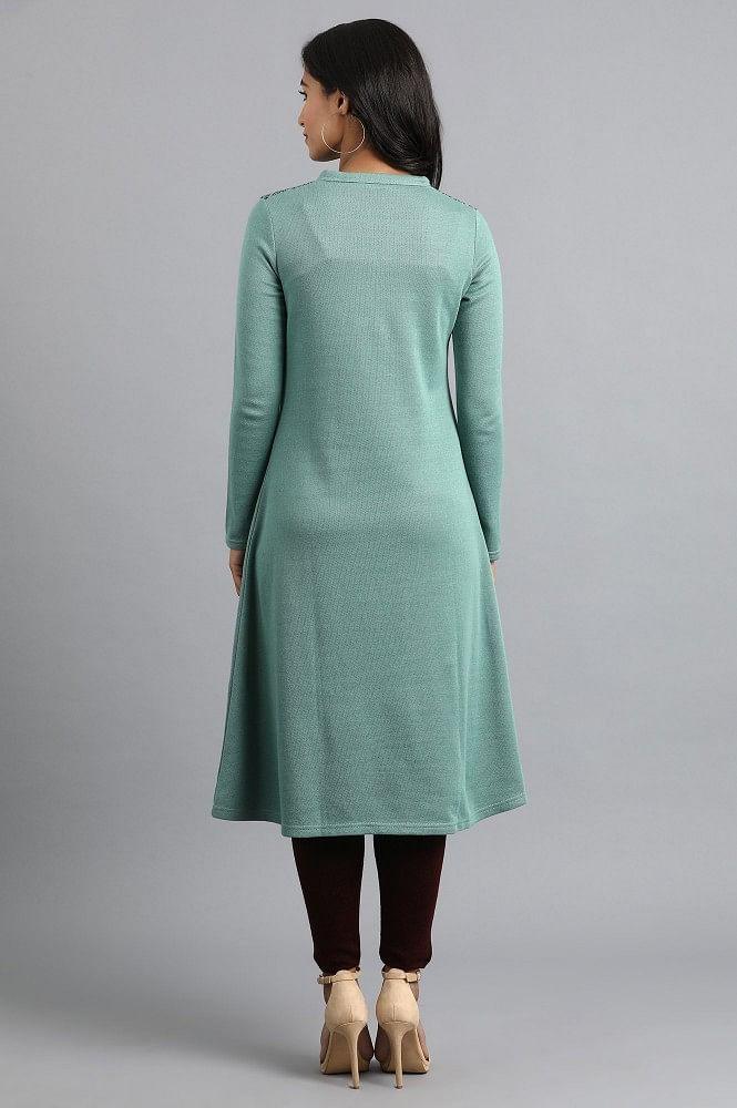 Green Mandarin Neck Winter kurta - Image 2