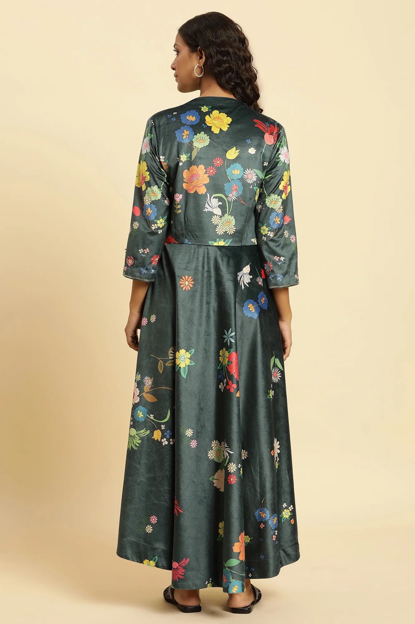 Green Micro Valvet Embellished Dress - Image 4