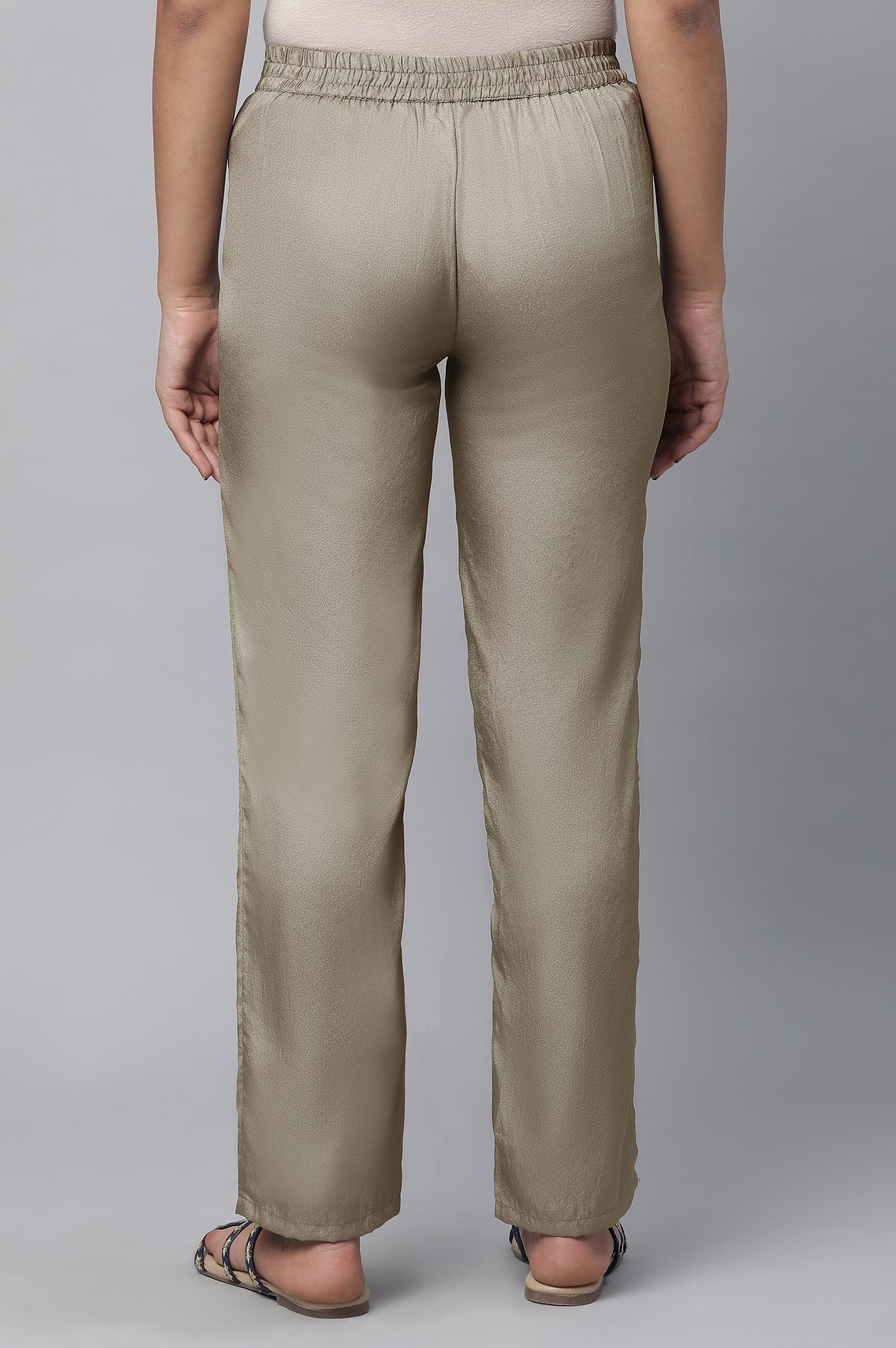 Elleven Women's Olive Gold Solid Straight-fit Woven Pants with Side Pockets - Image 2