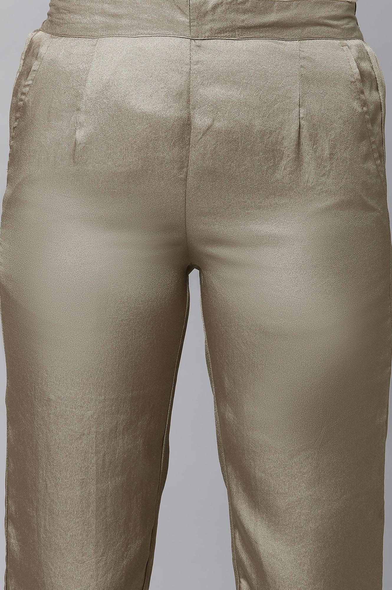 Elleven Women's Olive Gold Solid Straight-fit Woven Pants with Side Pockets - Image 6