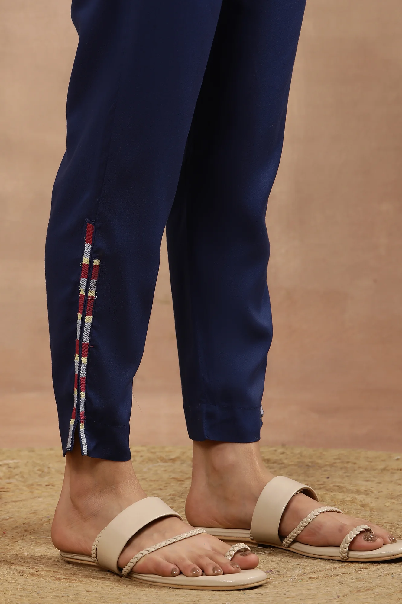 Green Printed Asymmetrical Kurta And Blue Slim Pants Set - Image 10