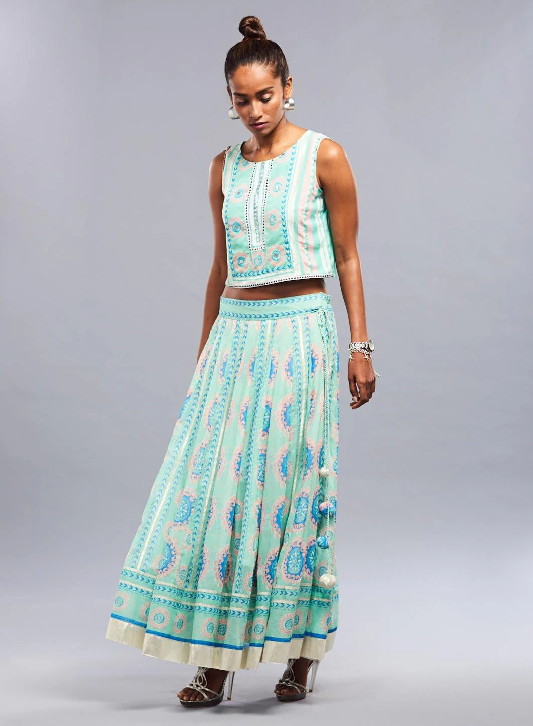 Green Printed Cropped Top - Image 2