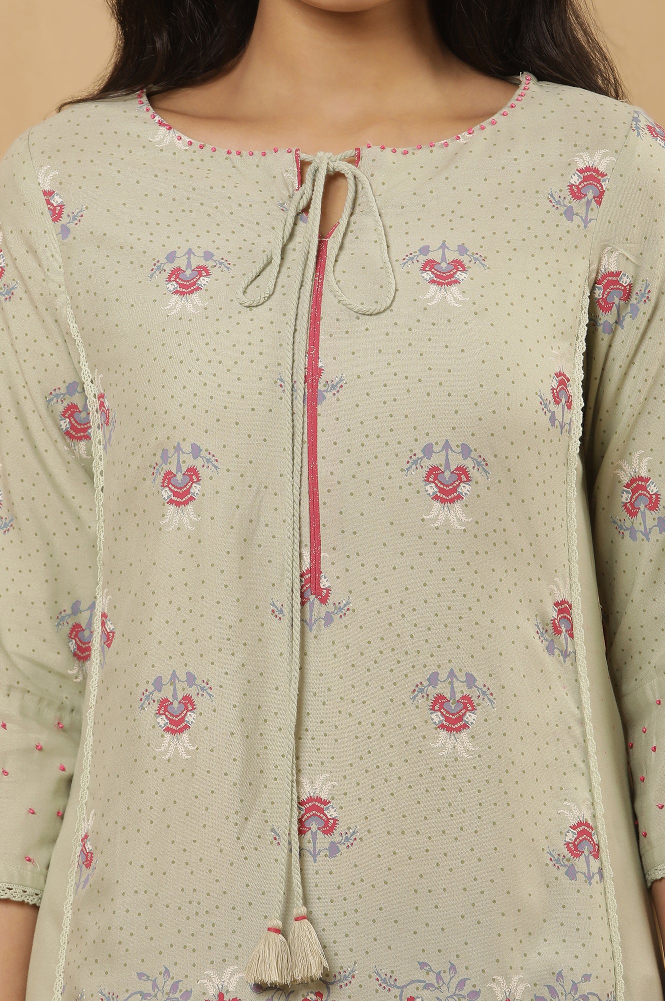 Green Printed Mock Layer Kurta And Pants Set - Image 6