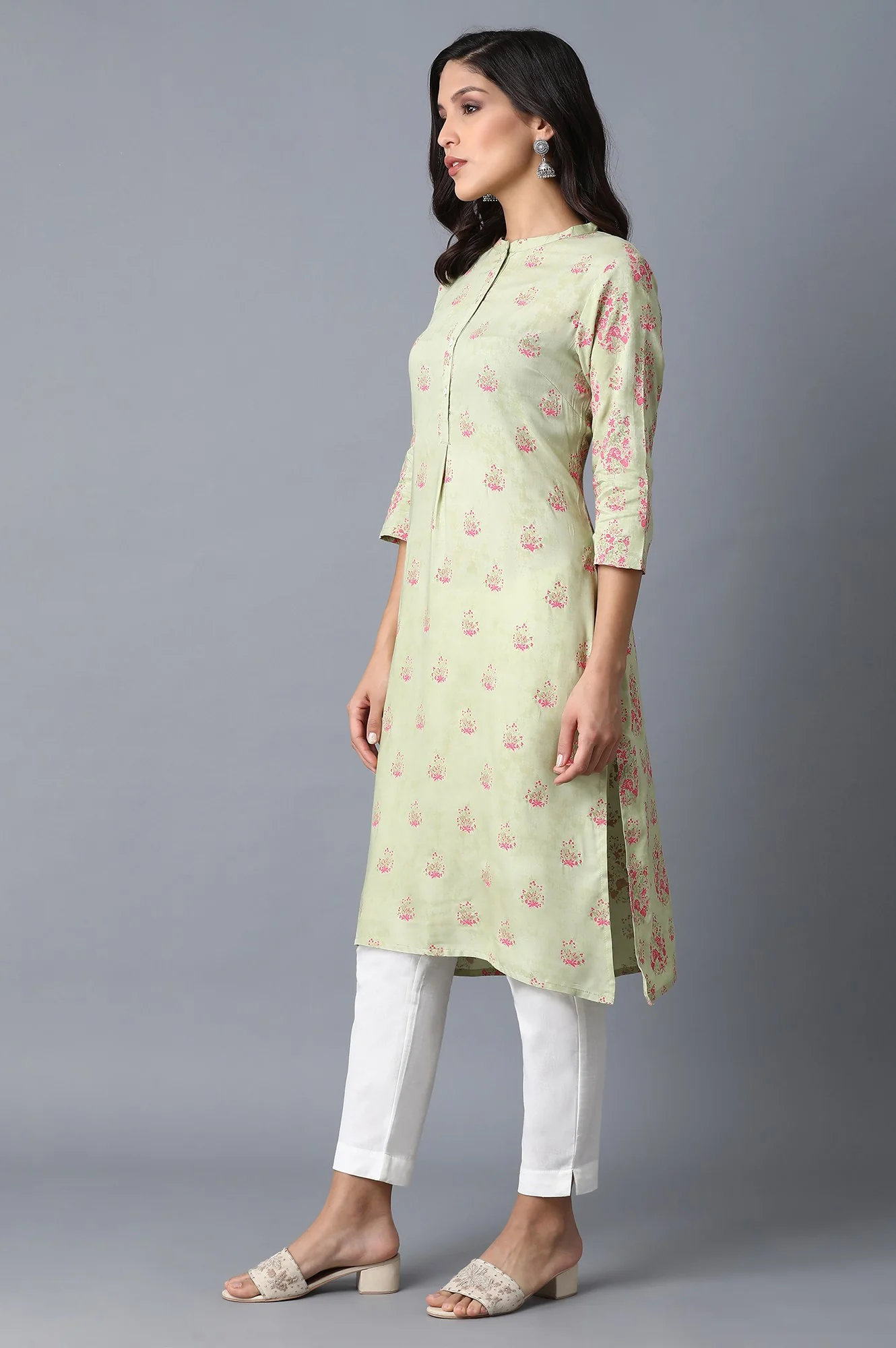 Green Printed Straight kurta - Image 3