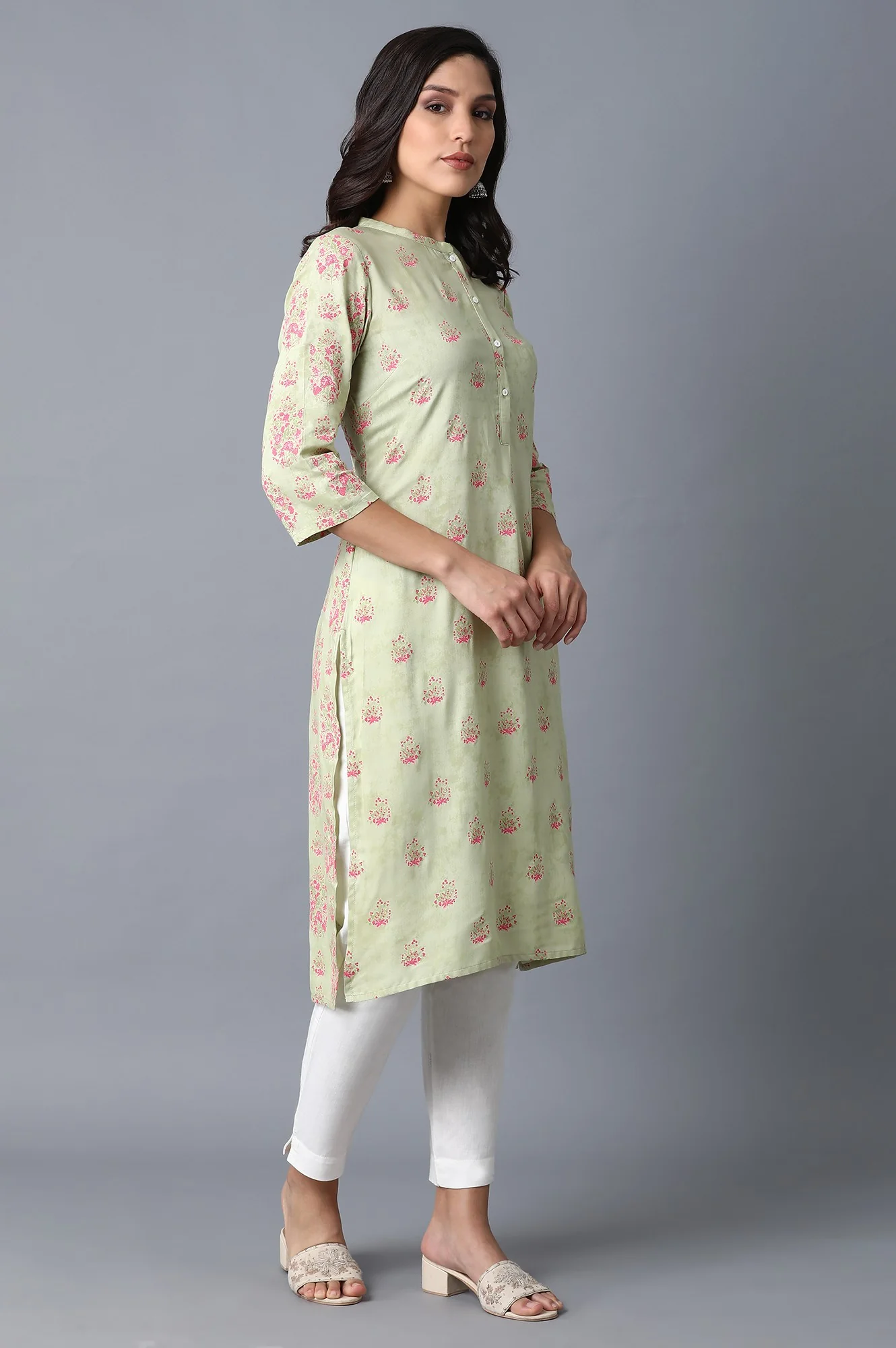 Green Printed Straight kurta - Image 4