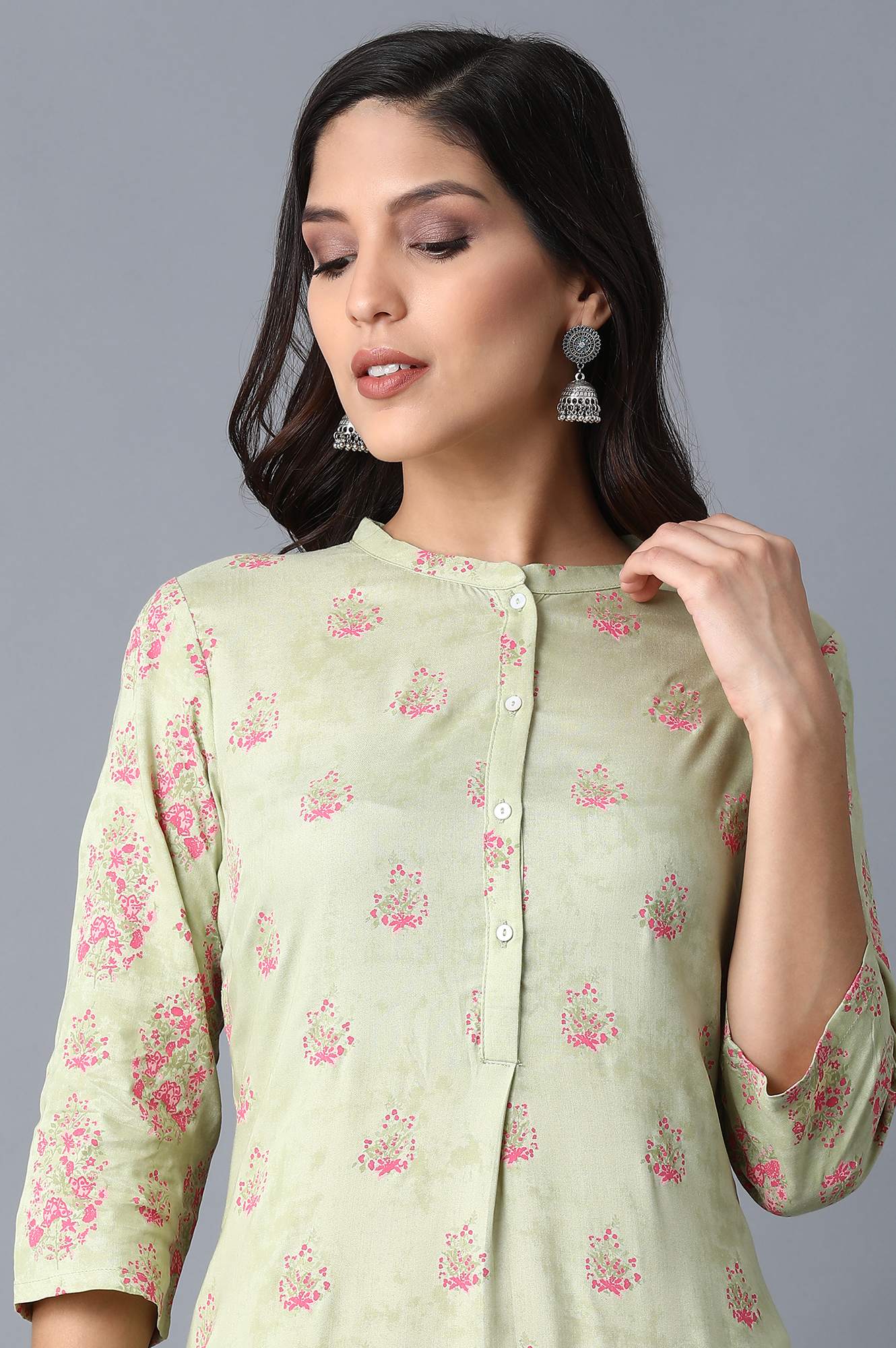 Green Printed Straight kurta - Image 5