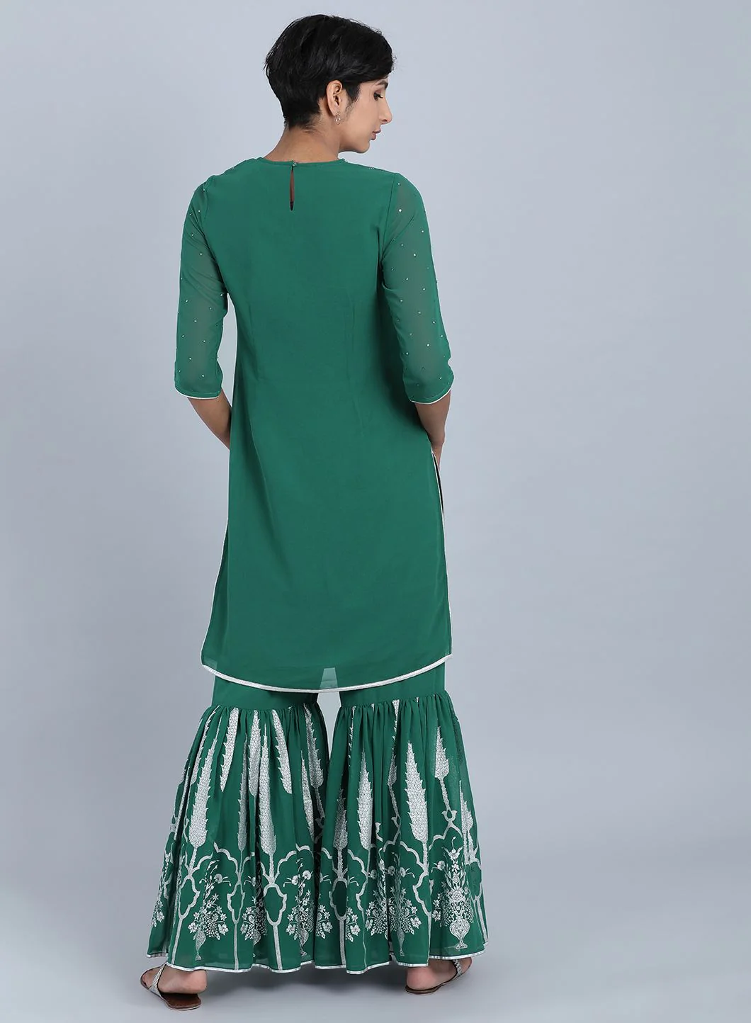 Green Round Neck Printed kurta Set - Image 4
