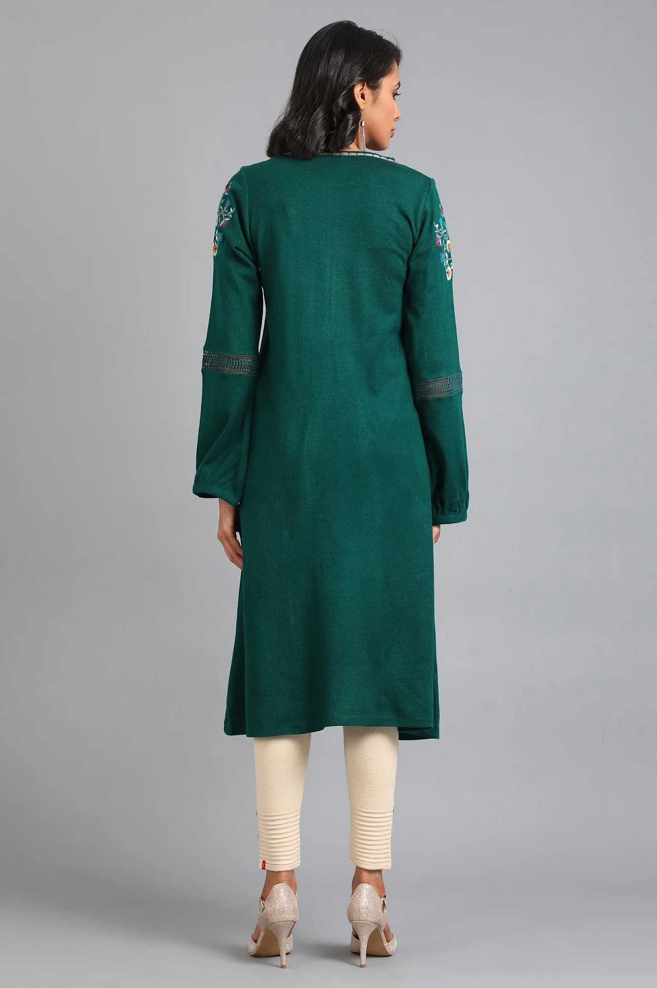 Green Round Neck Winter Kurta - Image 5