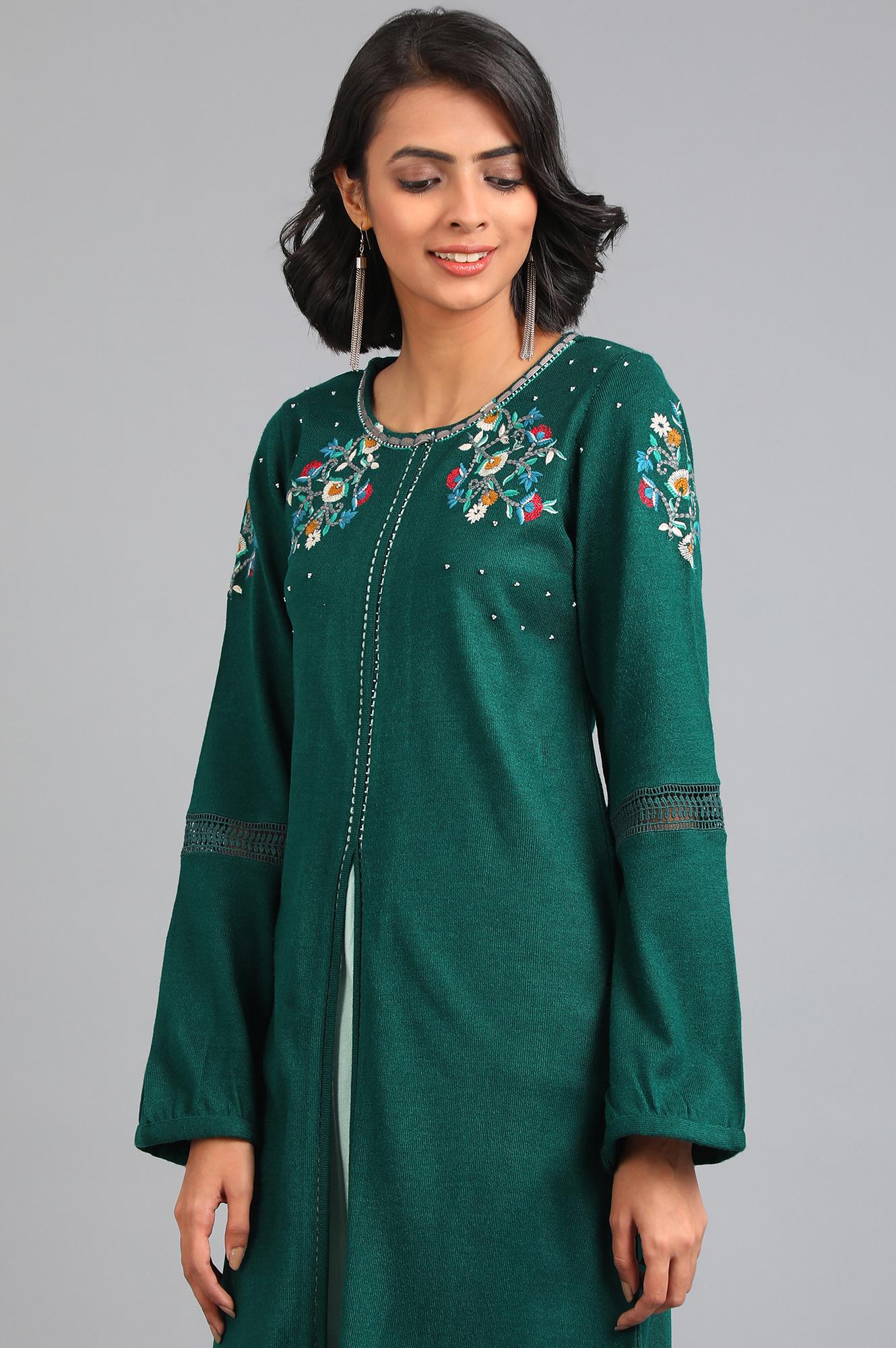 Green Round Neck Winter Kurta - Image 6