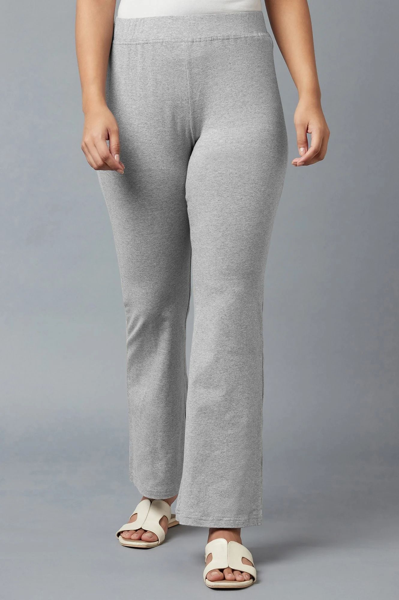 Elleven Women's Grey Solid Flared Cotton Pants With Slip On Closure - Image 2